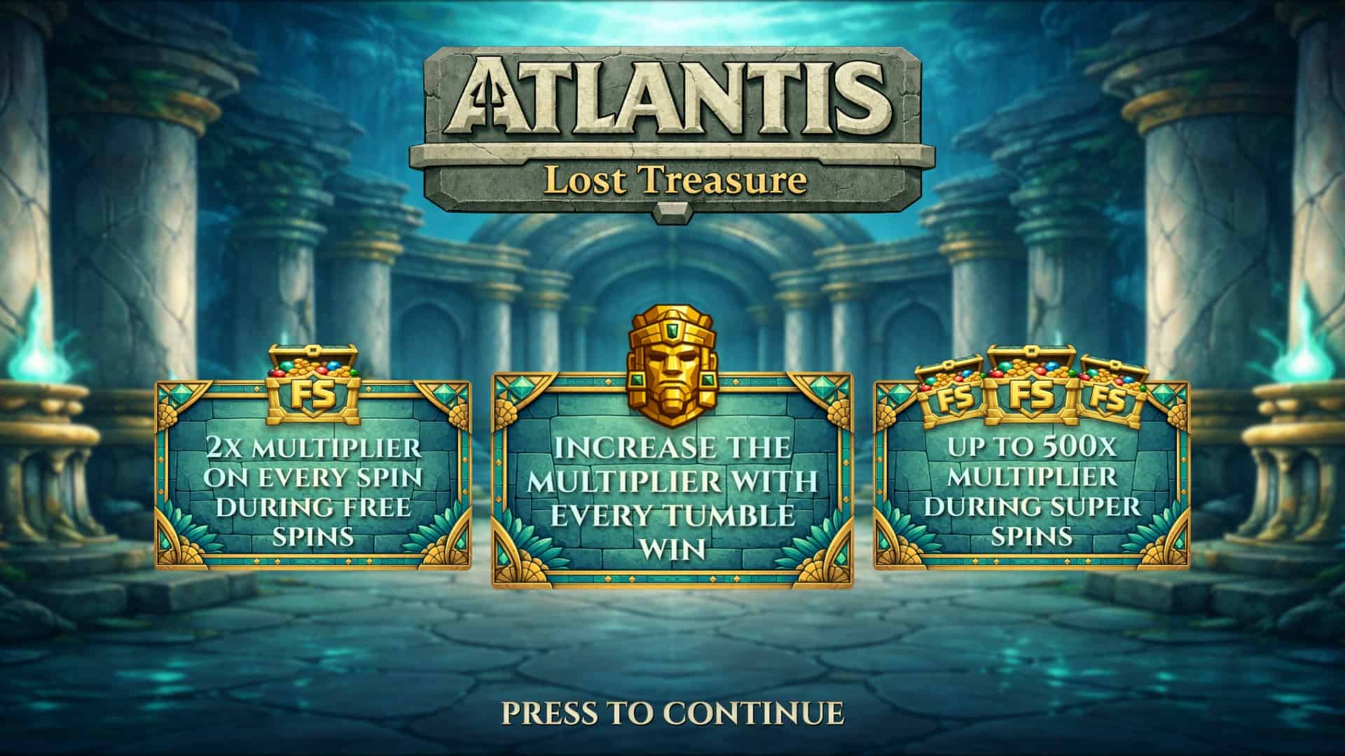 Atlantis Lost Treasure slot intro screen