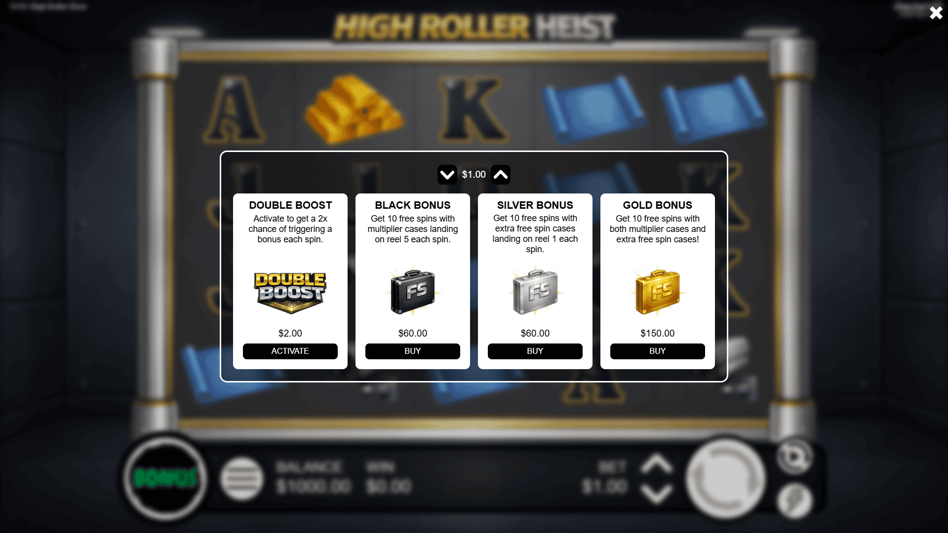 High Roller Heist bonus buy menu