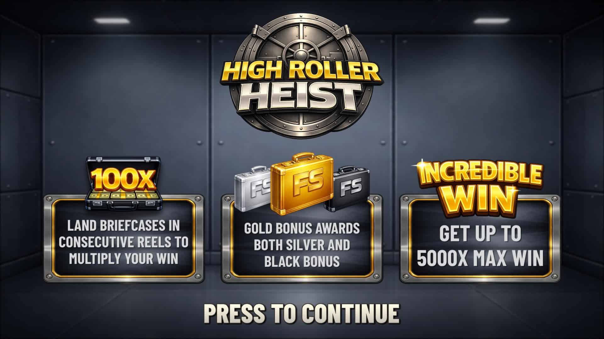 High Roller Heist slot intro screen