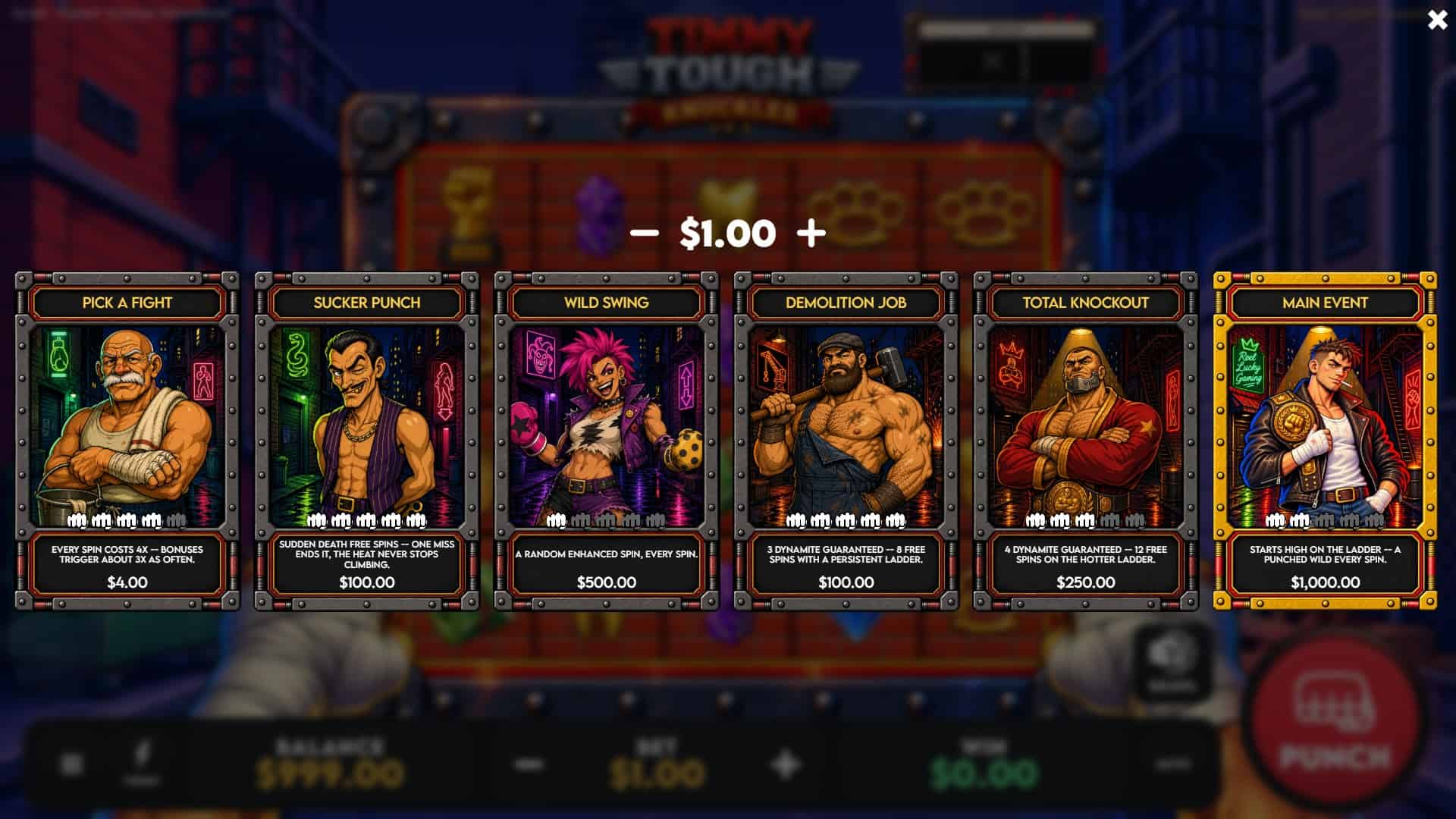 Timmy Tough Knuckles bonus buy menu