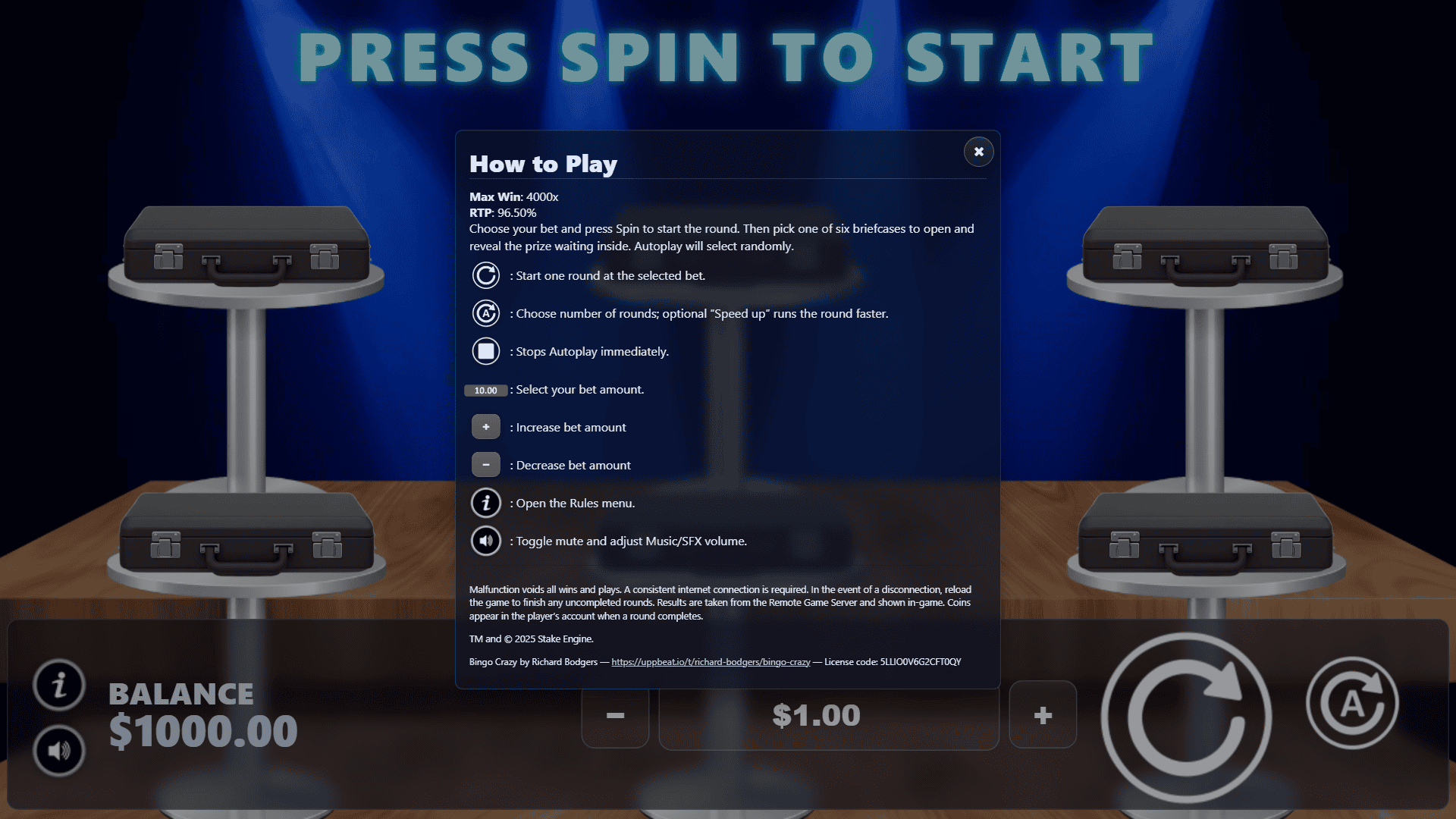 Pick a Briefcase slot gameplay reels