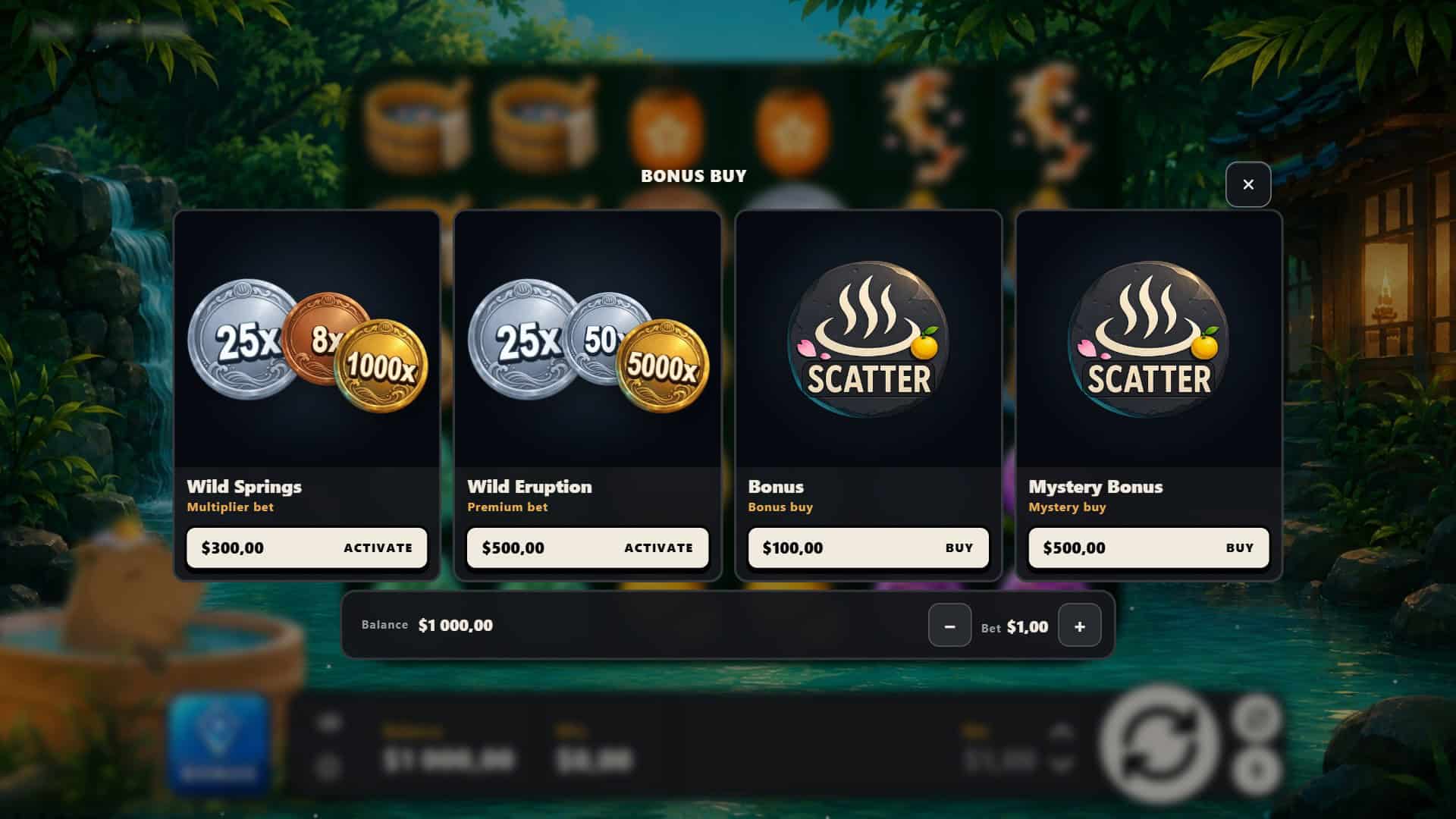 Capy Onsen bonus buy menu