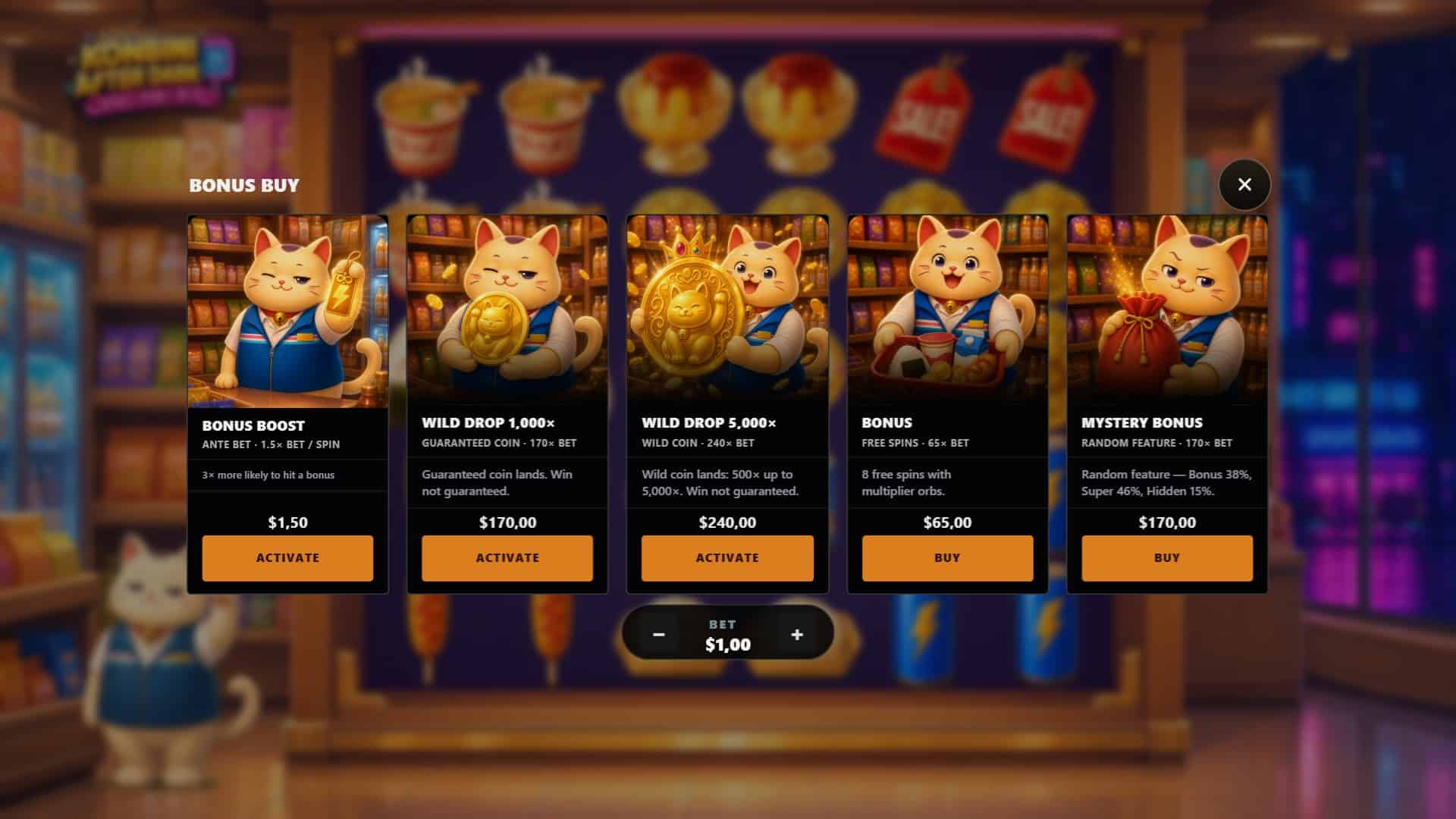 Konbini After Dark bonus buy menu