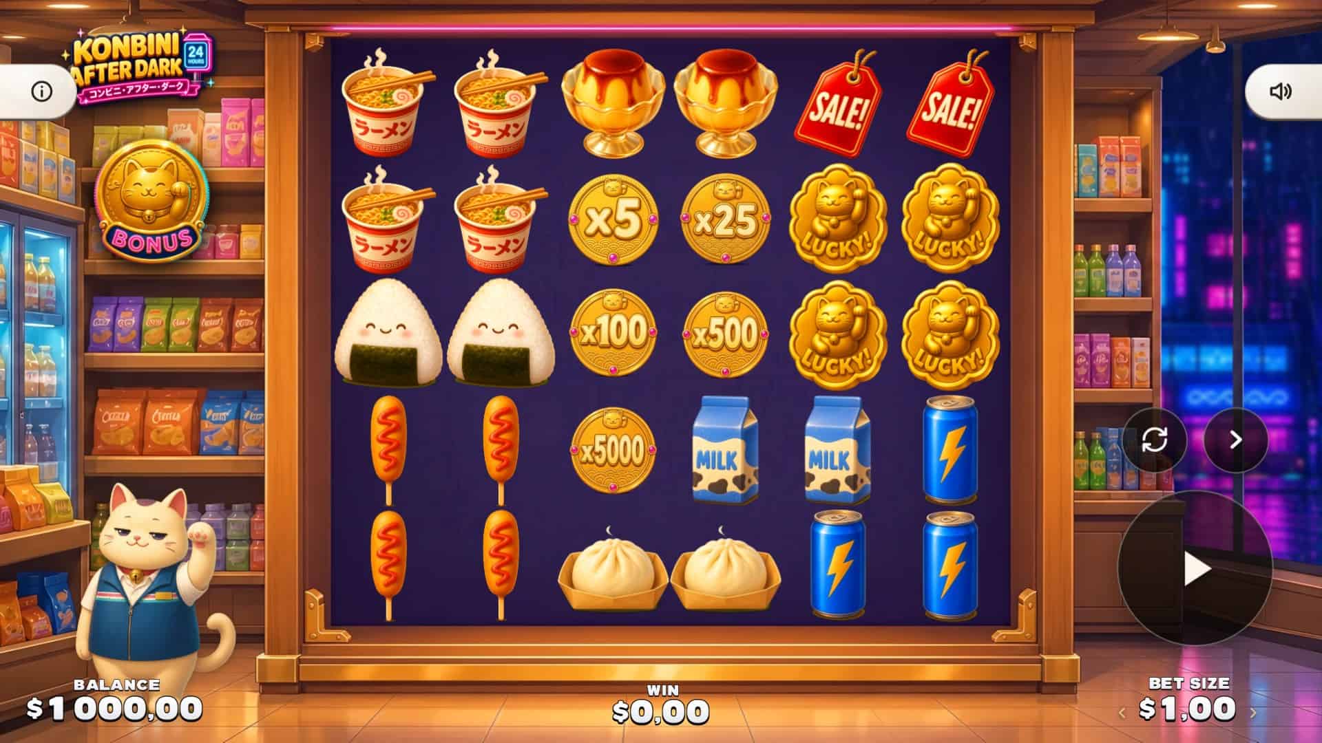 Konbini After Dark slot gameplay reels
