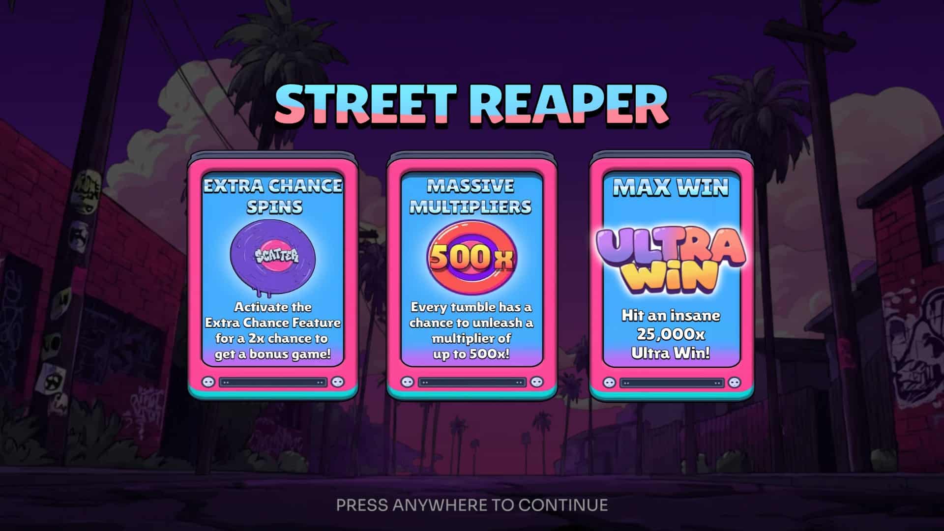 Street Reaper slot intro screen