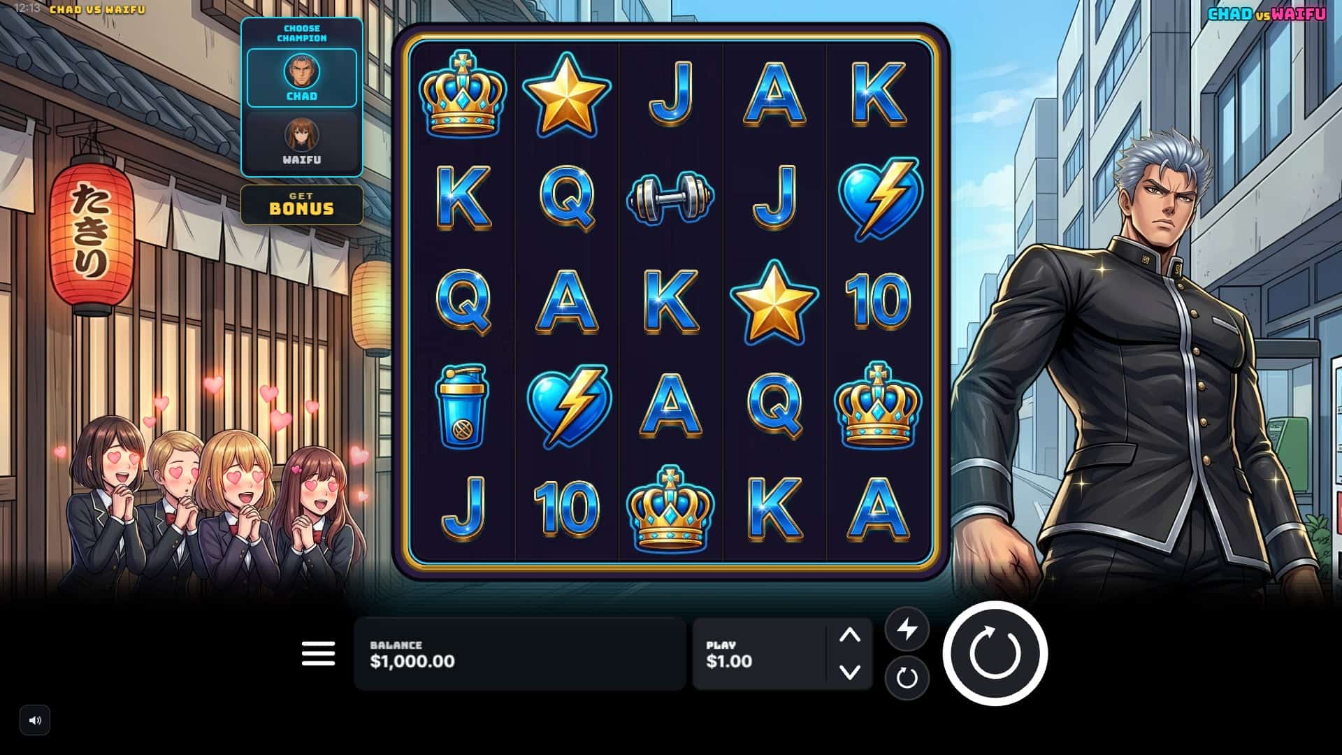 Chad VS Waifu slot gameplay reels
