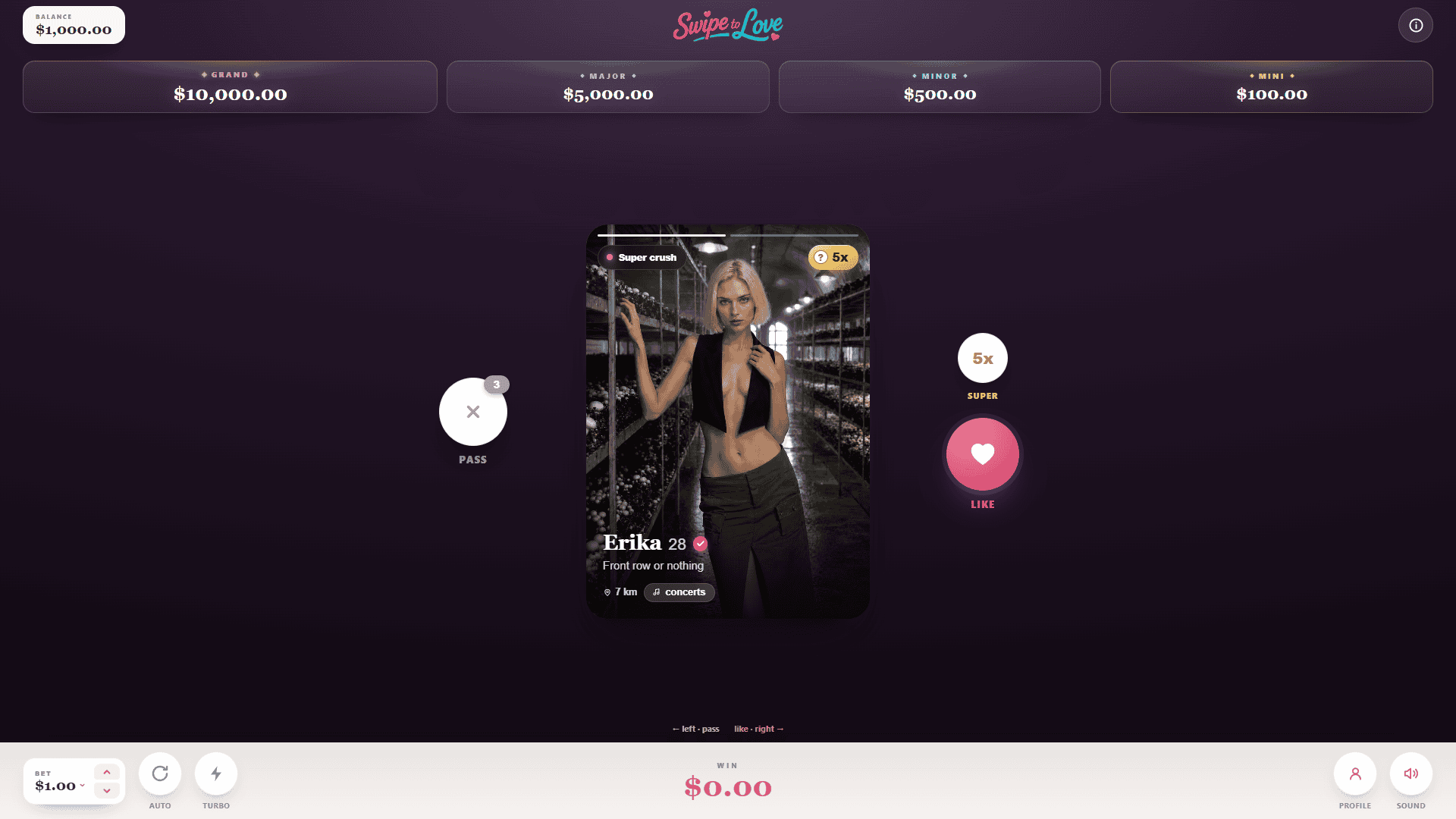 Swipe to Love slot gameplay reels