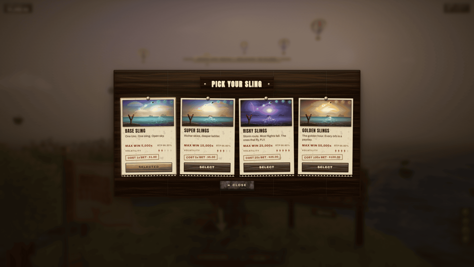Sling Shot bonus buy menu