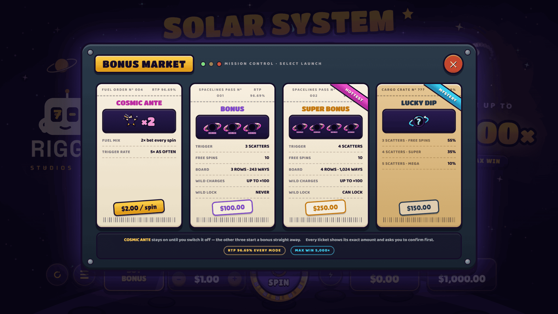 Solar System bonus buy menu