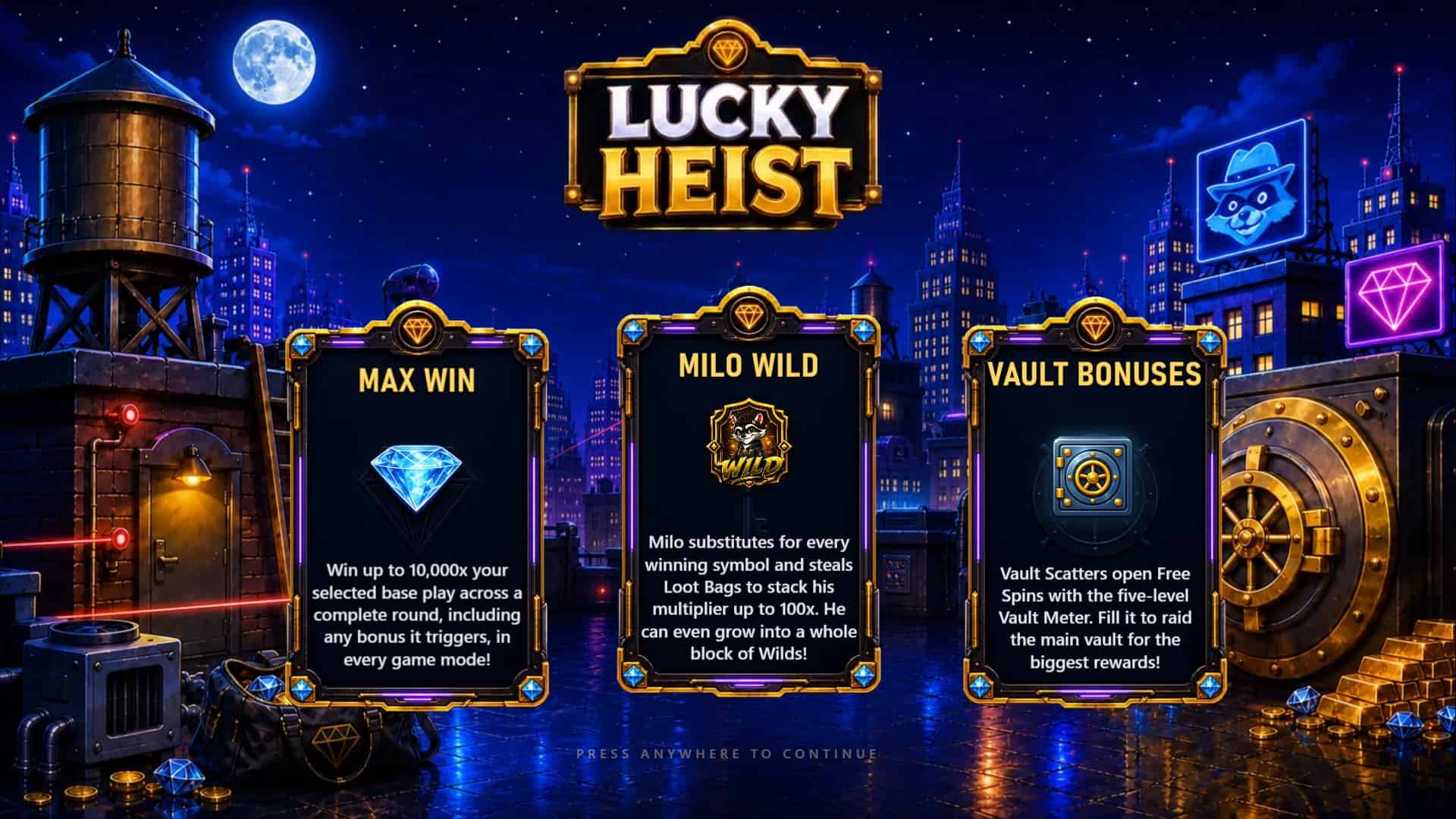 Lucky Heist slot intro screen