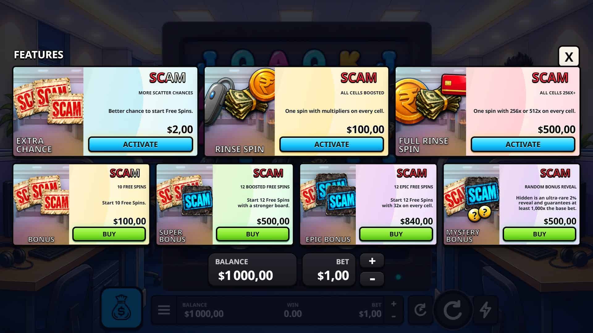 Do Not Redeem bonus buy menu