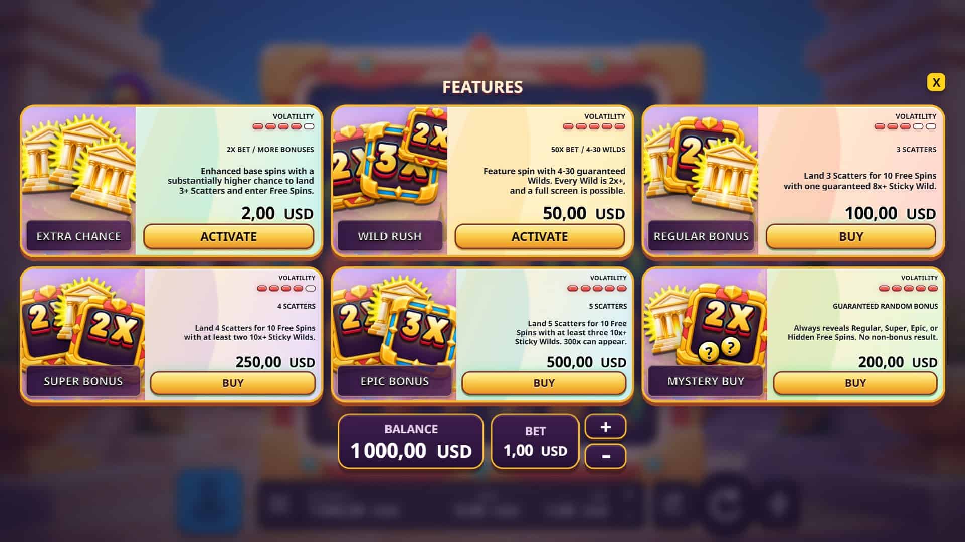 Rise of 300 bonus buy menu