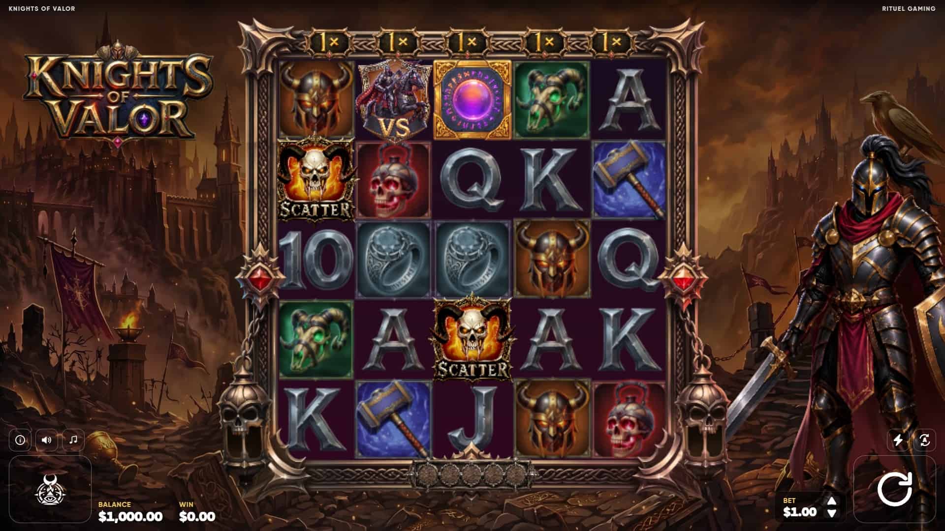 Knights of Valor slot gameplay reels