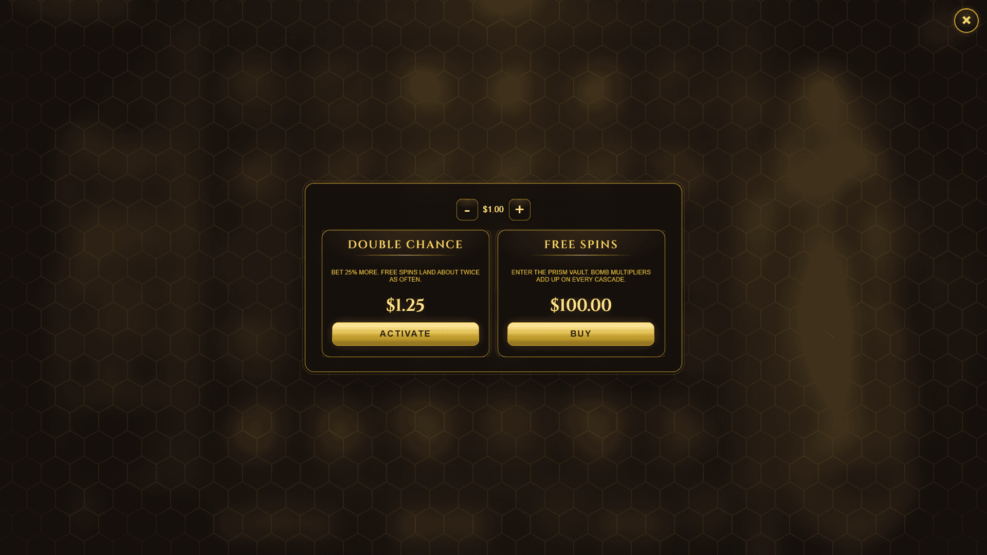Prism Burst bonus buy menu