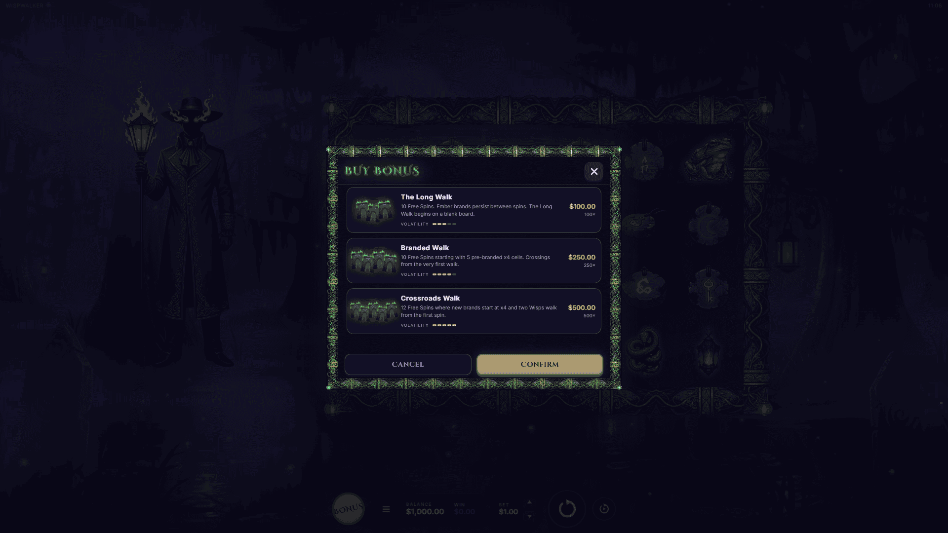 Wispwalker bonus buy menu