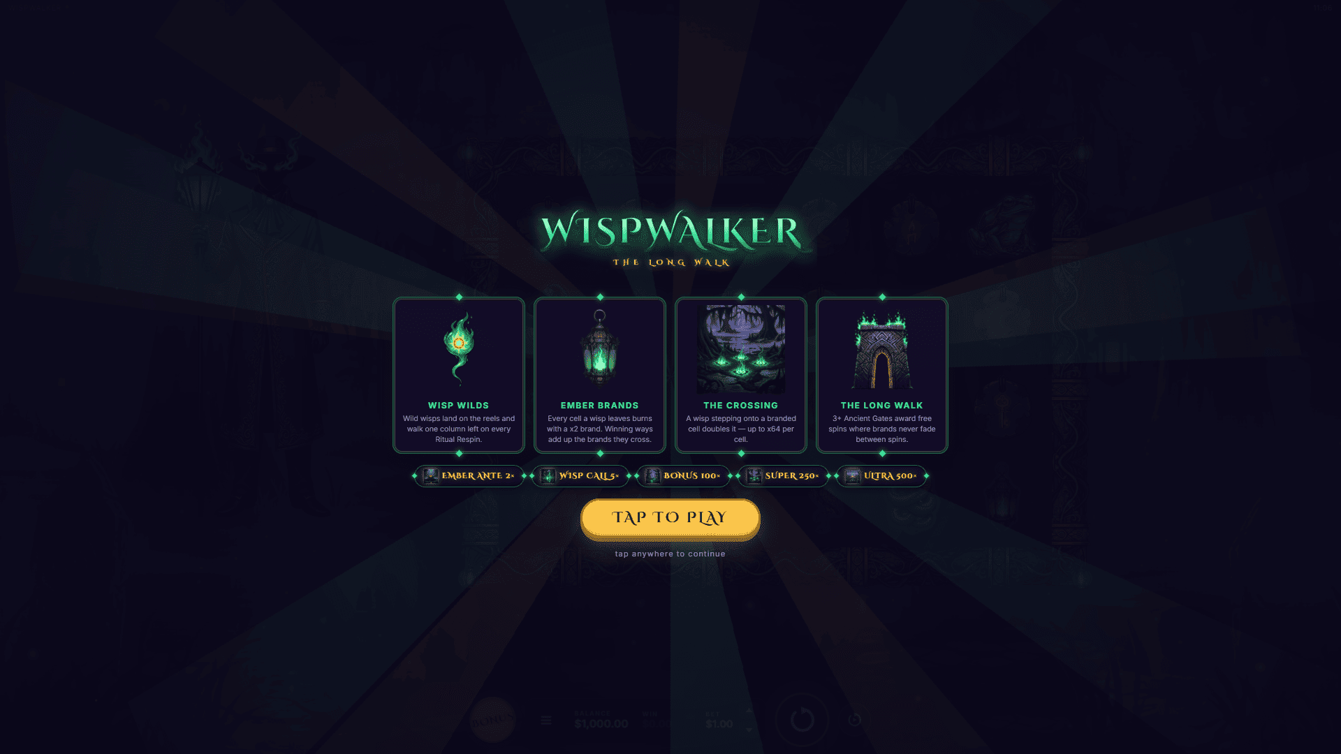 Wispwalker slot intro screen