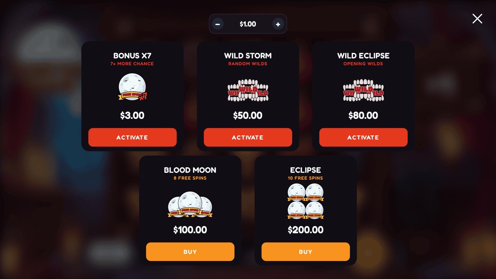 Vampire Moon bonus buy menu