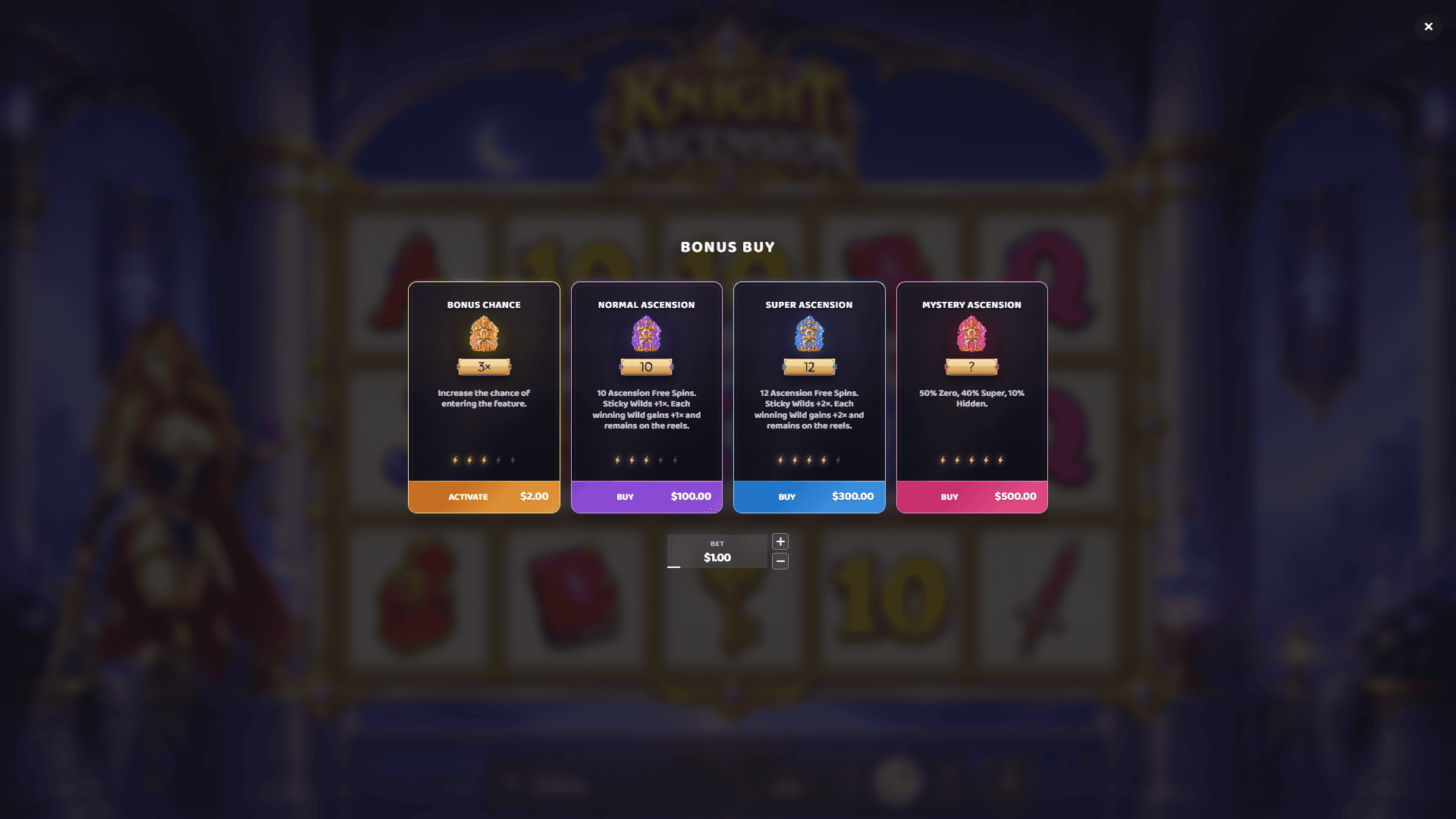 Knight Ascension bonus buy menu