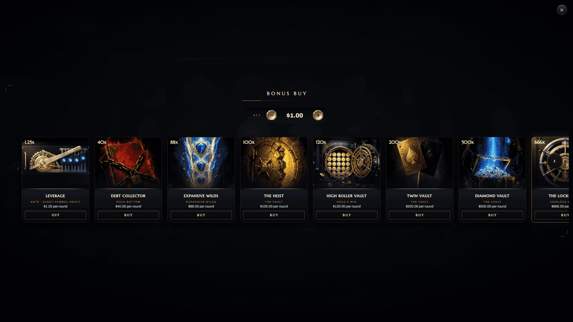 Debt & Diamonds bonus buy menu