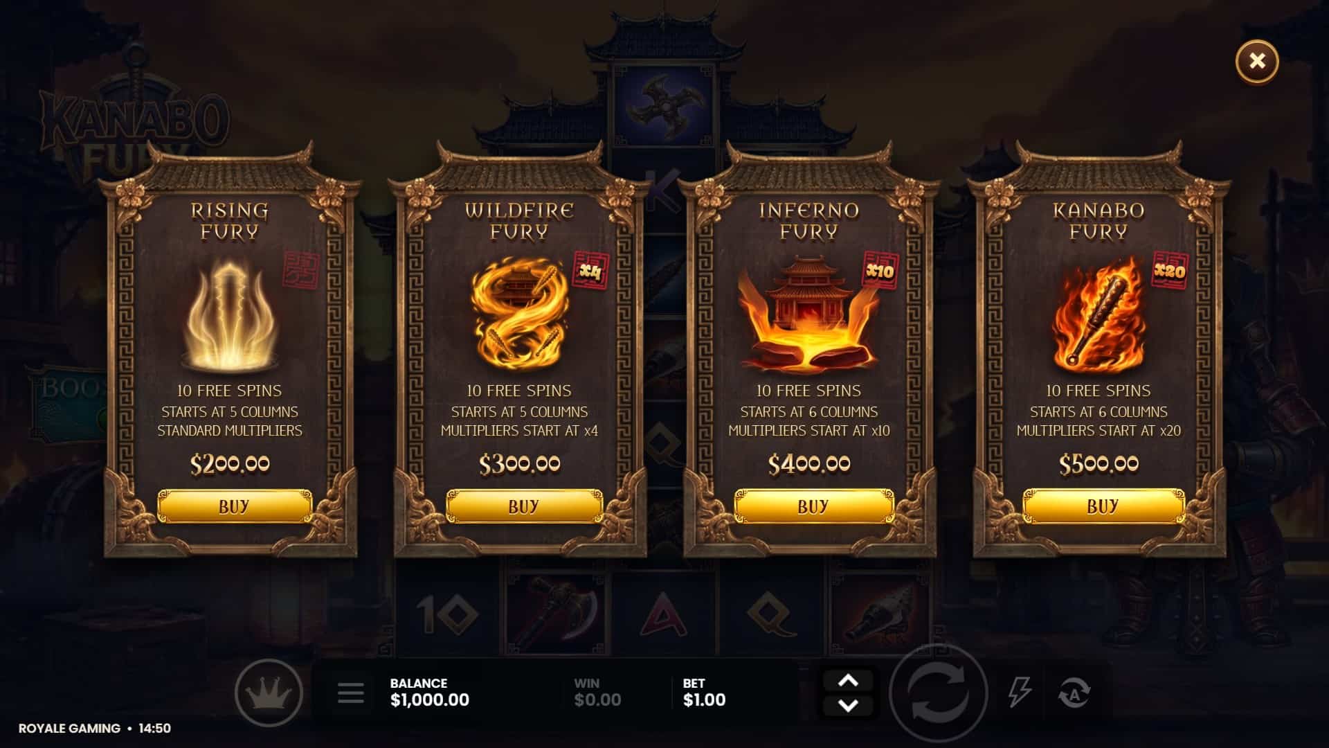 Kanabo Fury bonus buy menu