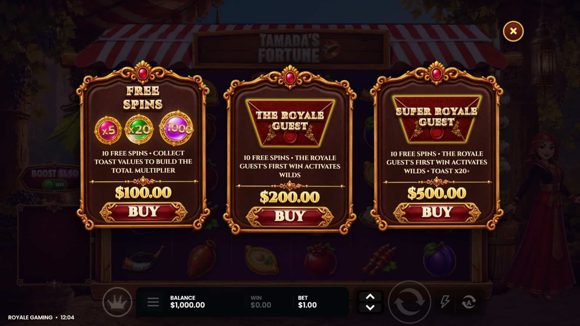 Royal Fortune bonus buy menu