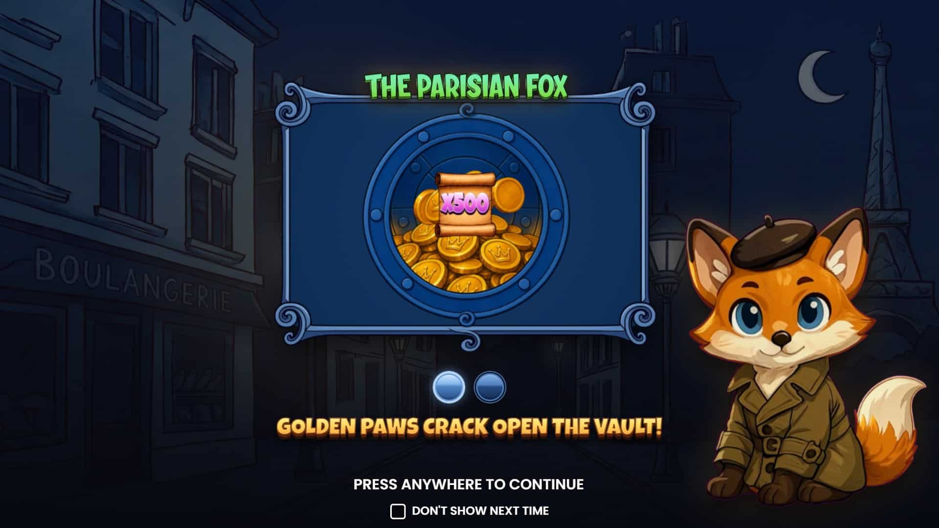 The Parisian Fox slot intro screen