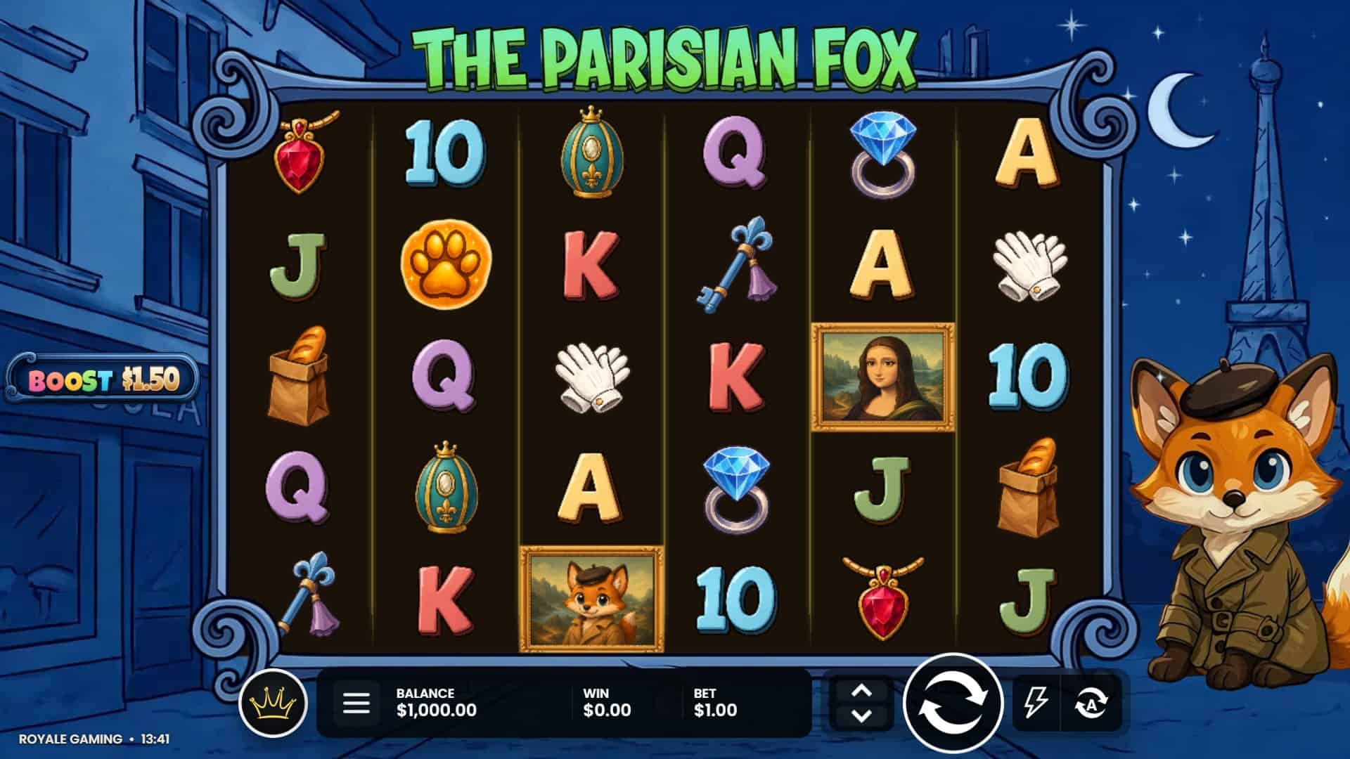 The Parisian Fox slot gameplay reels