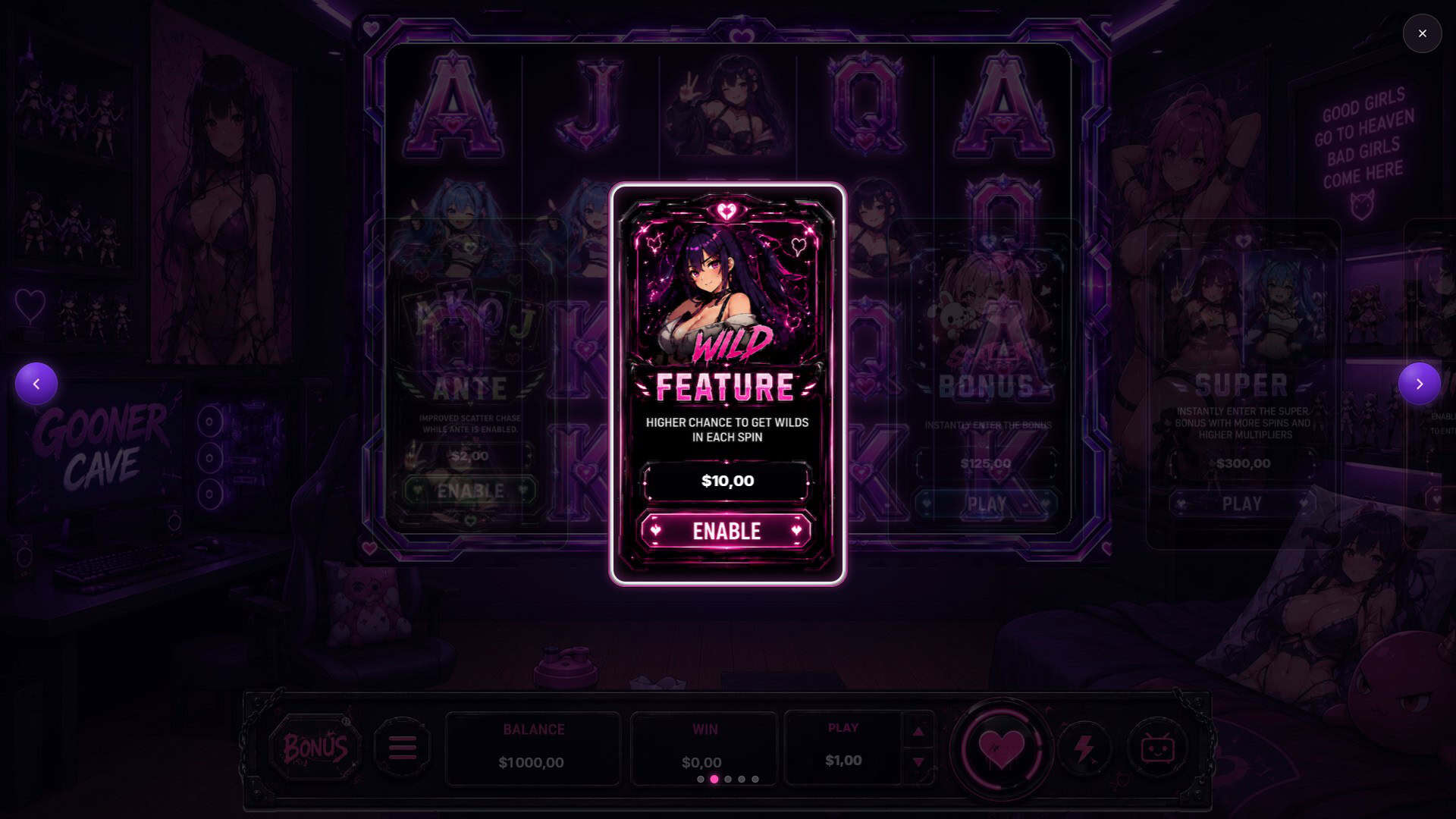The Goon Cave bonus buy menu