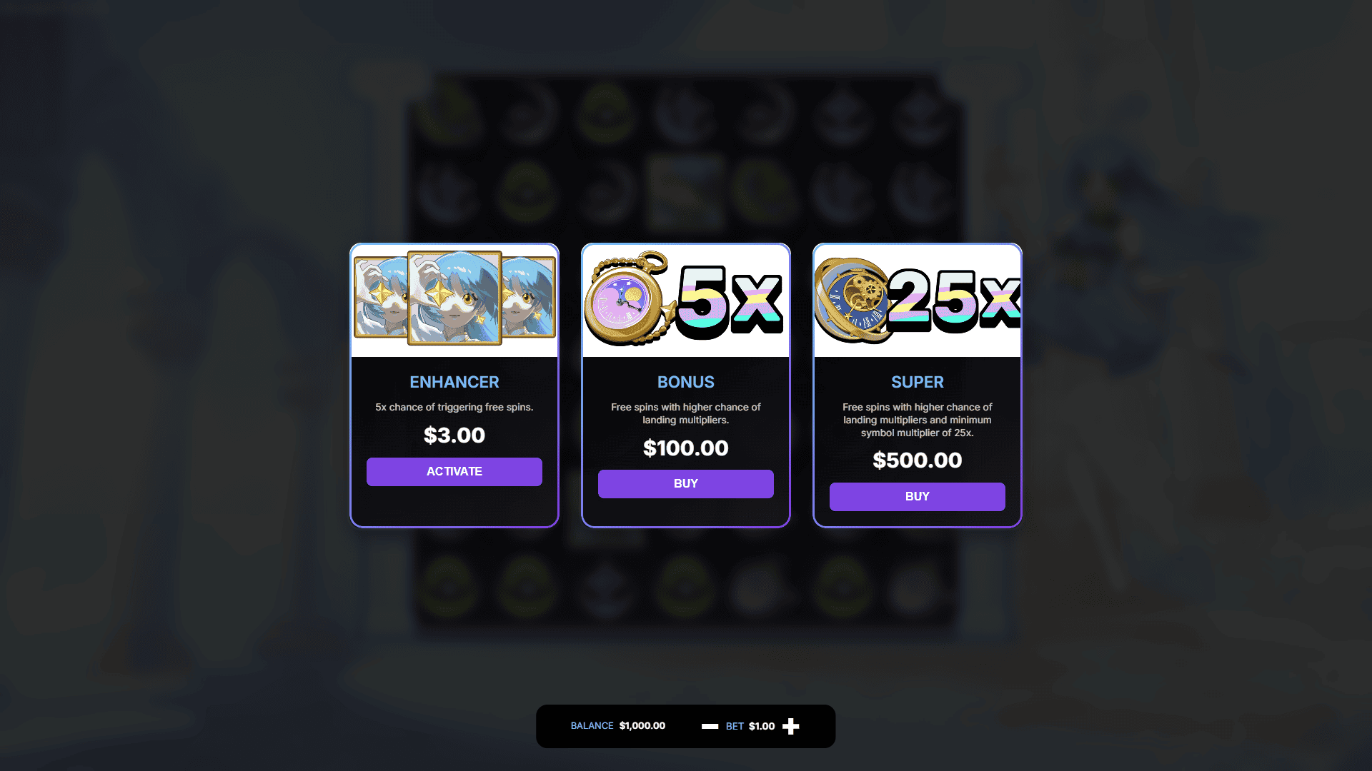 Moonlight Princess bonus buy menu