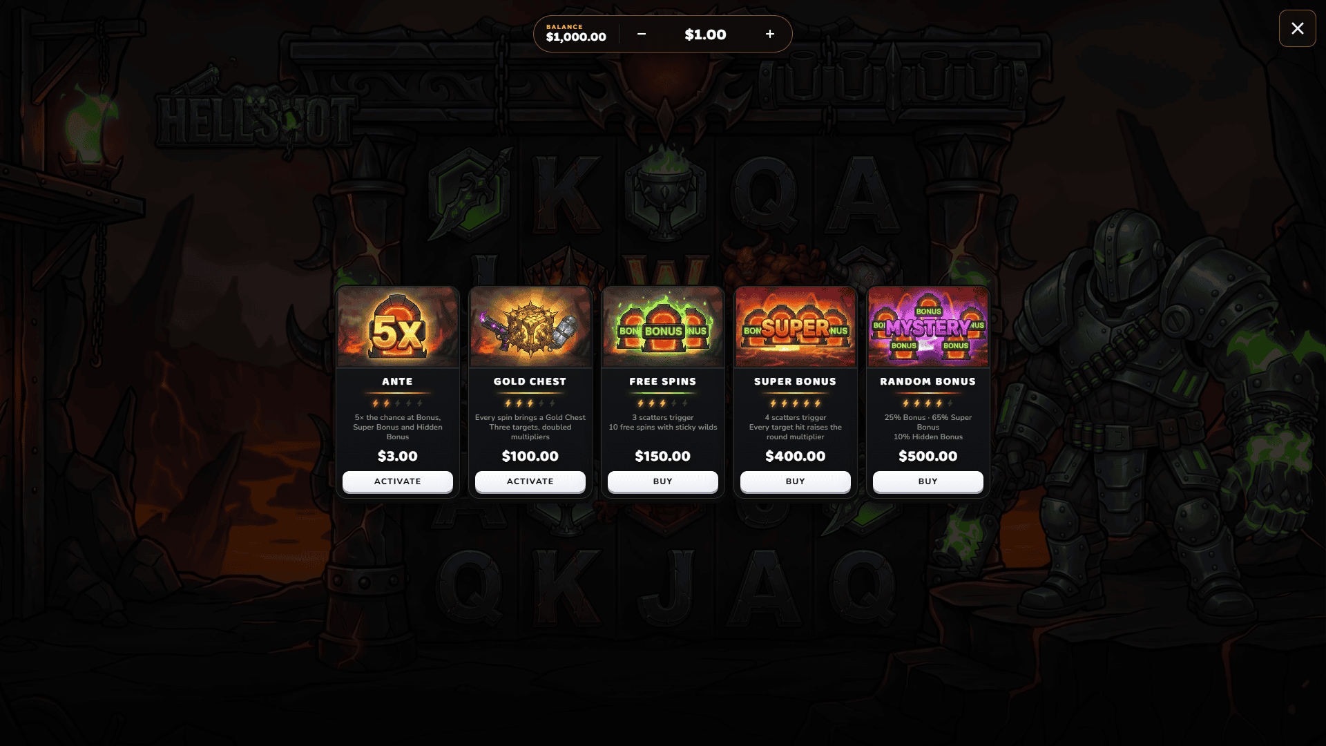 Hellshot bonus buy menu