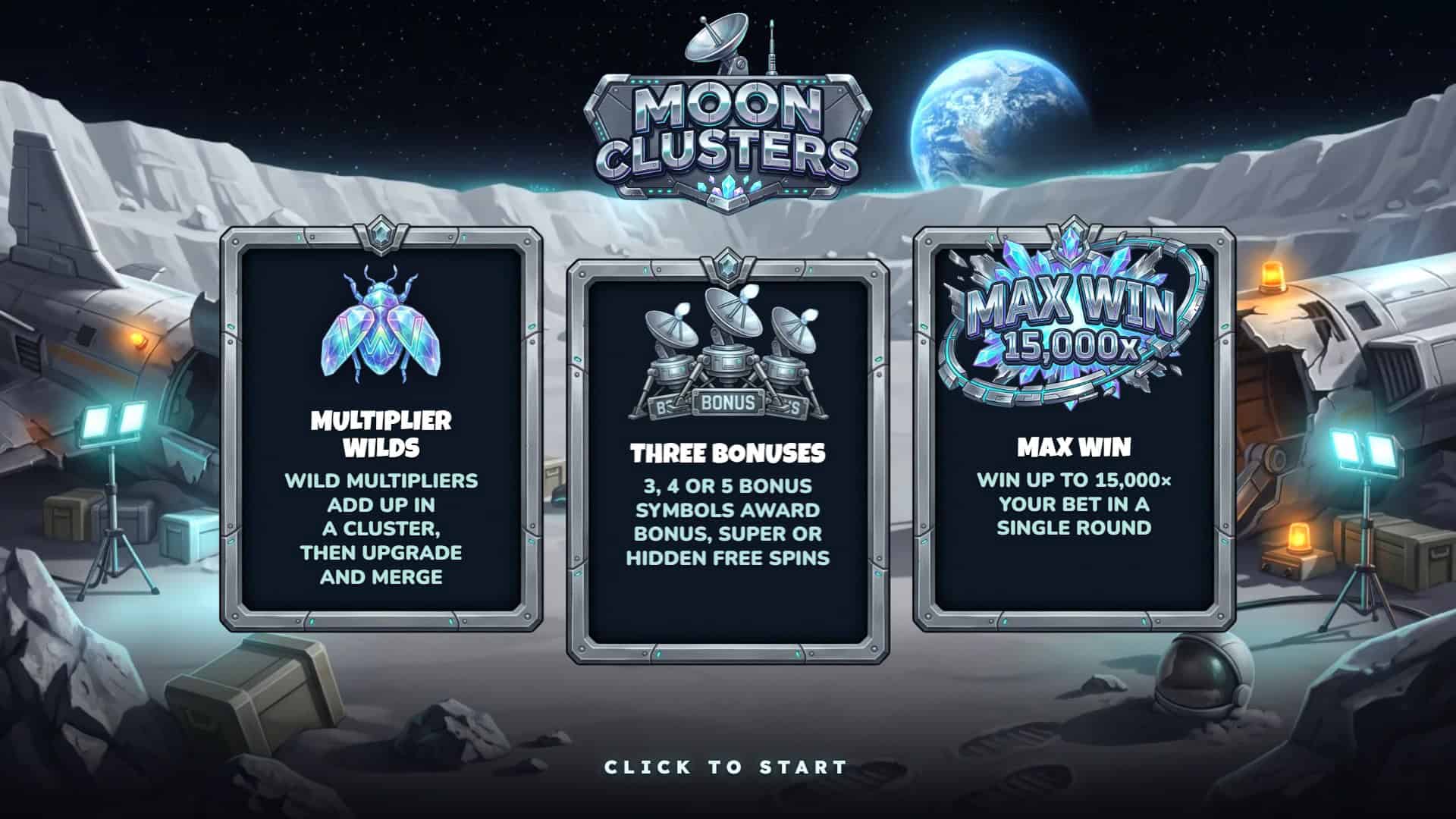 Moon Clusters slot intro screen