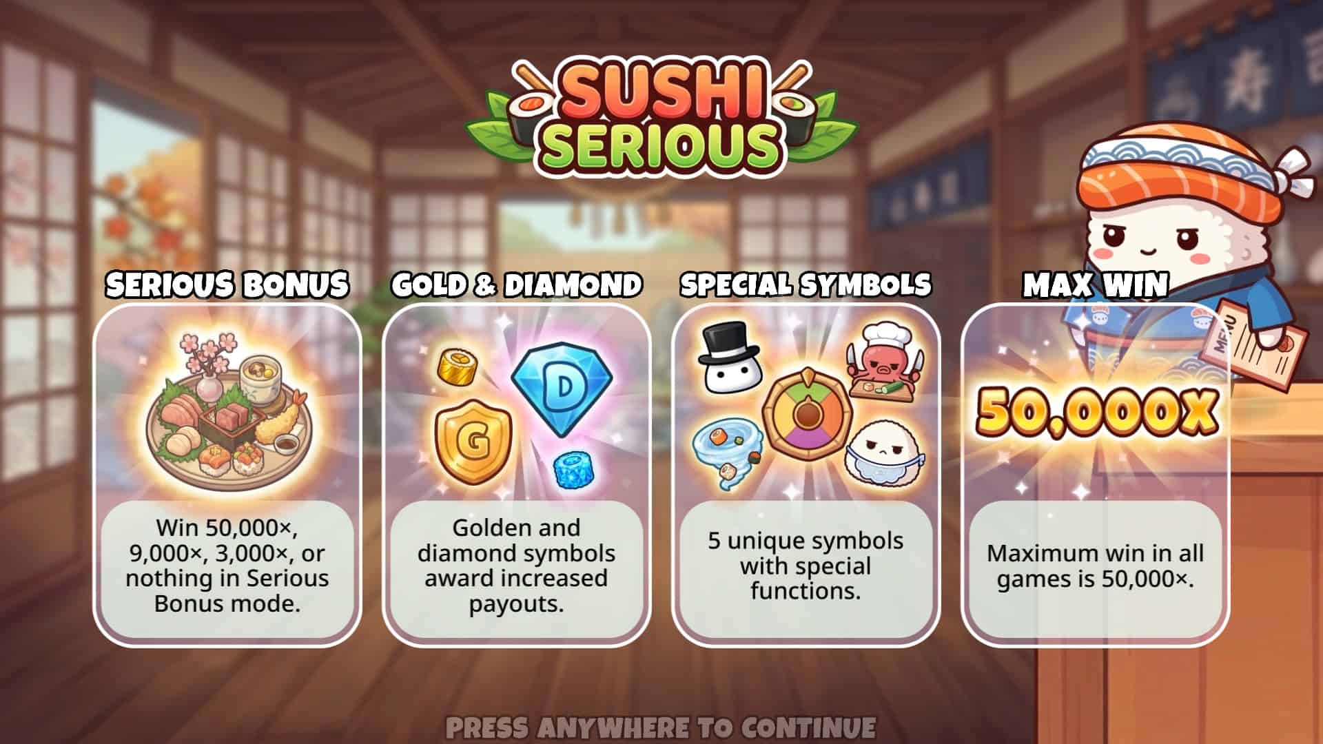 Sushi Serious slot intro screen