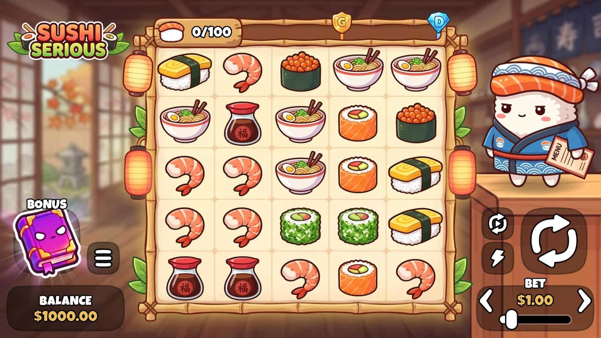 Sushi Serious slot gameplay reels
