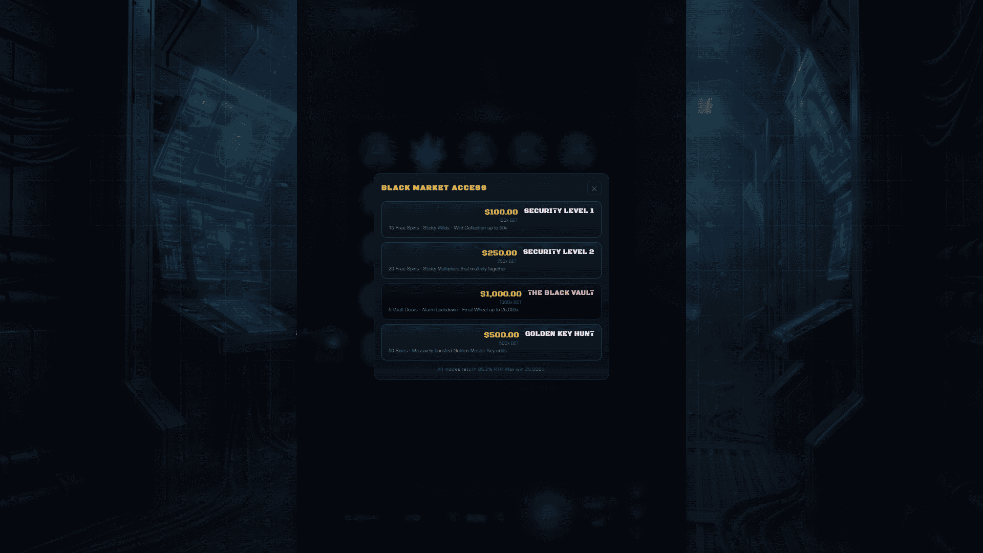 Blacksite X bonus buy menu