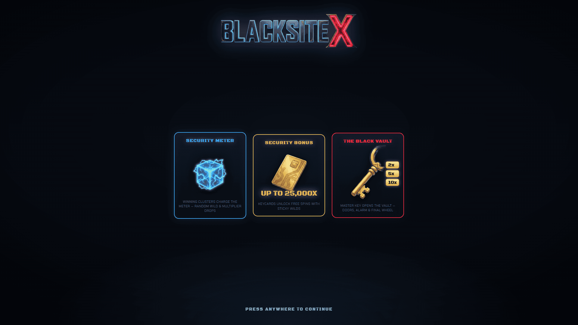 Blacksite X slot intro screen
