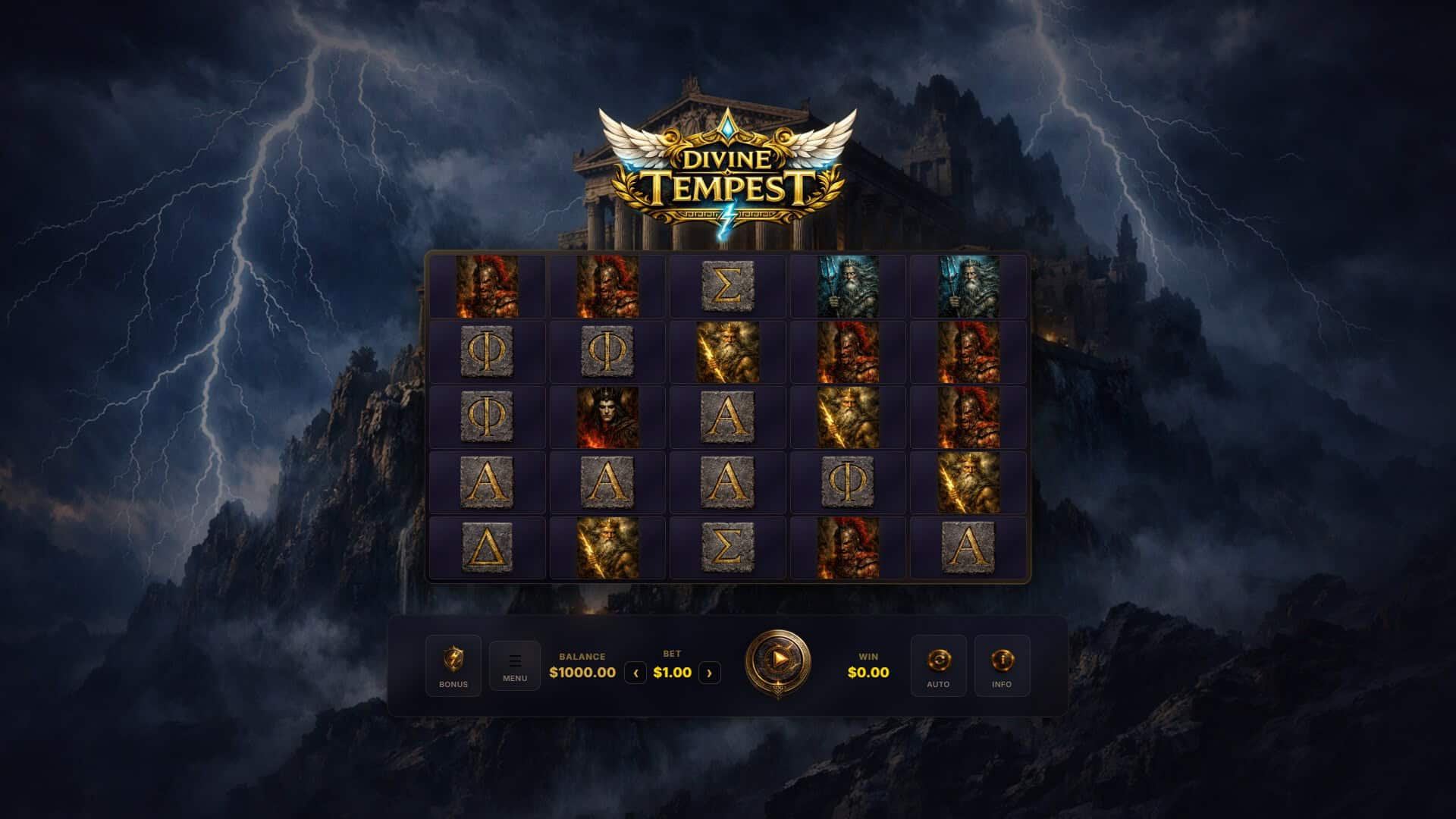 Divine Tempest slot gameplay reels
