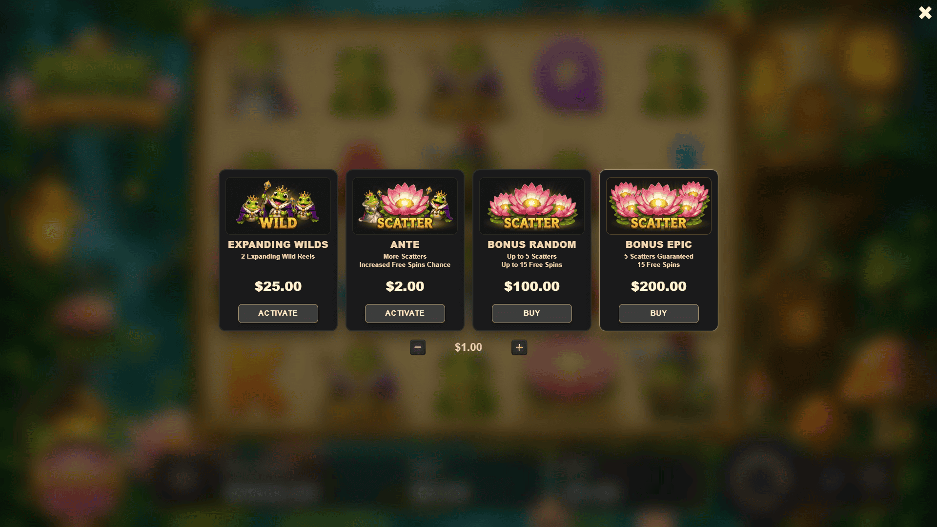Frog Kingdom bonus buy menu