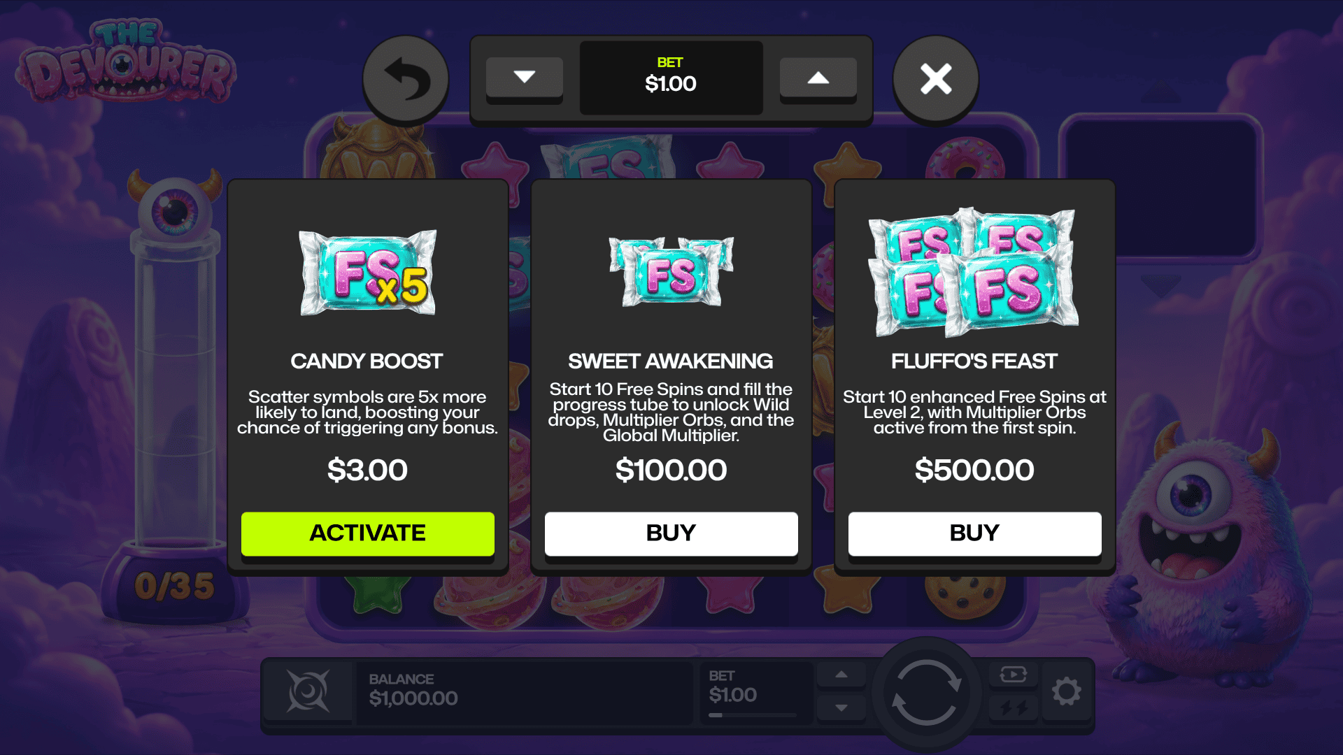 The Devourer bonus buy menu