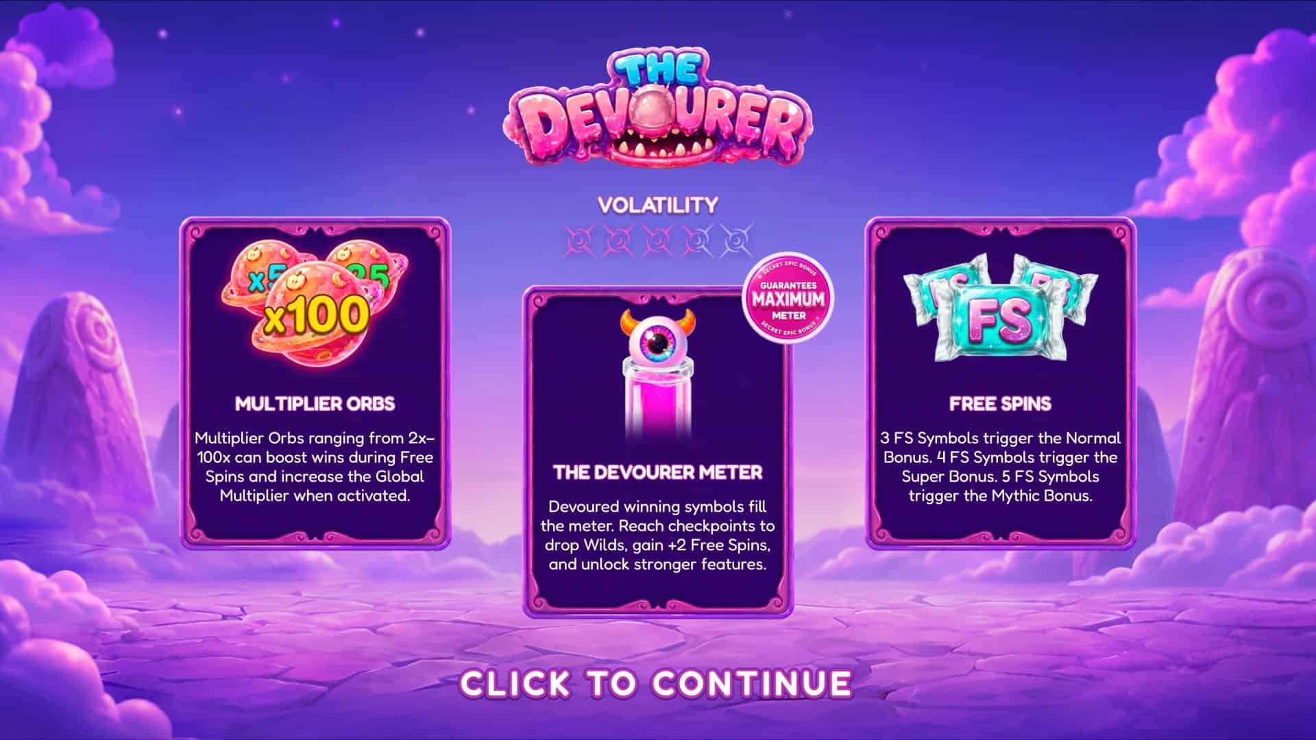 The Devourer slot intro screen