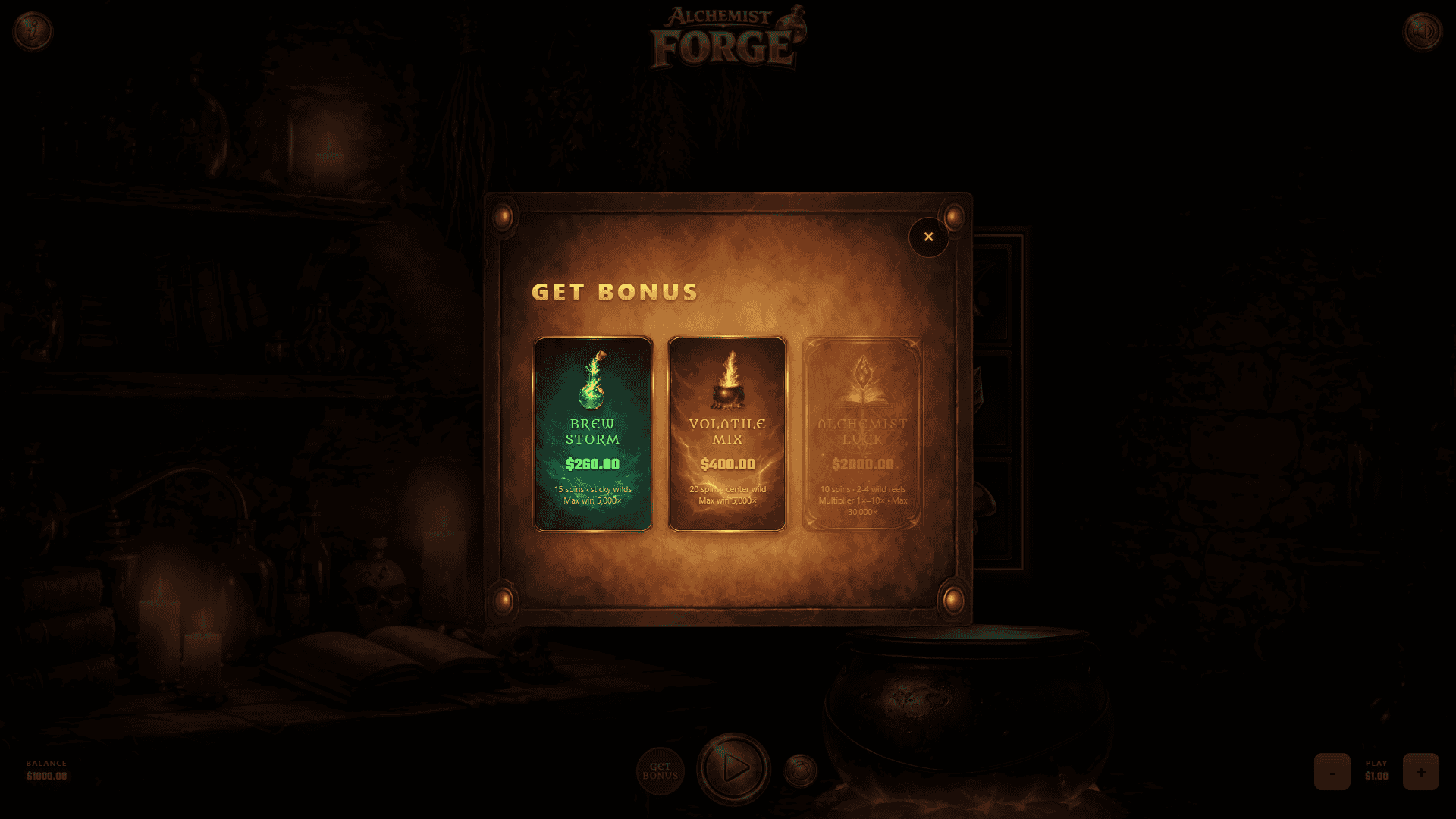 Alchemist Forge bonus buy menu