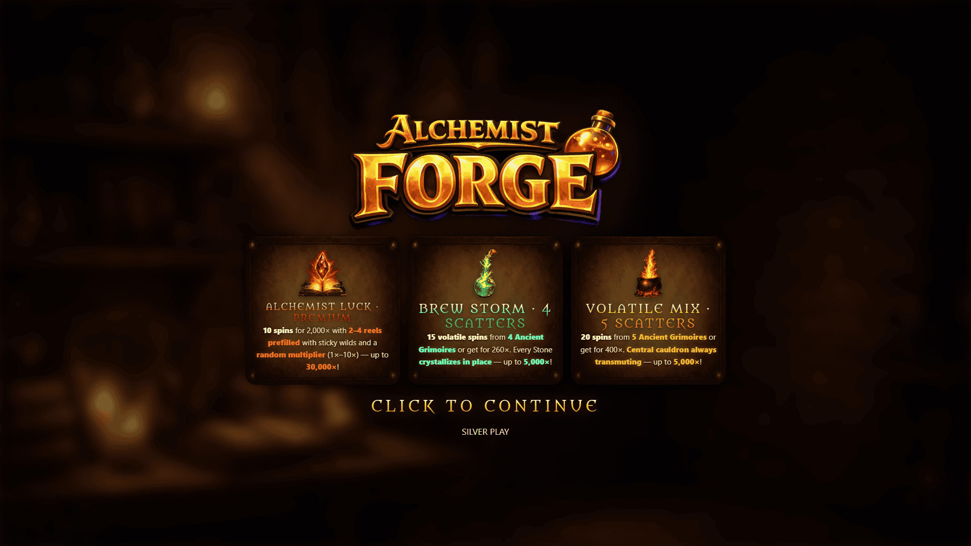Alchemist Forge slot intro screen