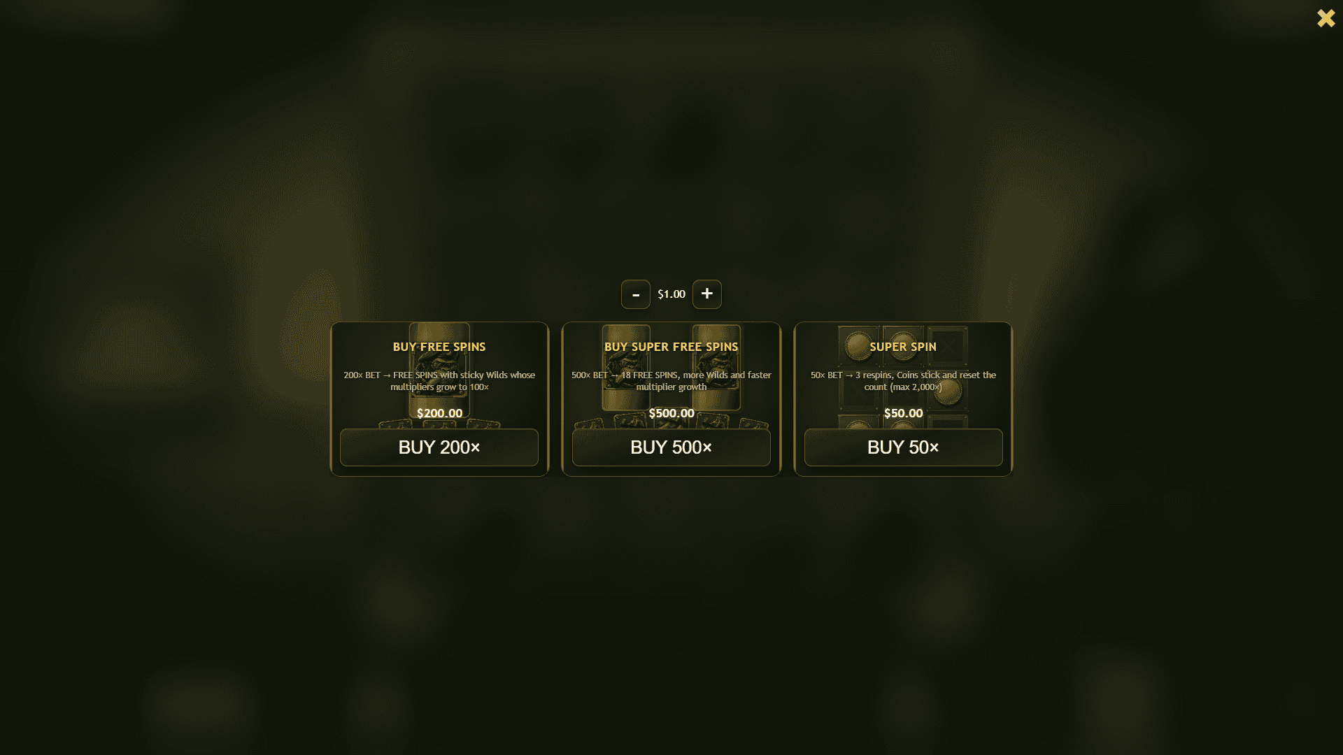Go Bananas 100 bonus buy menu