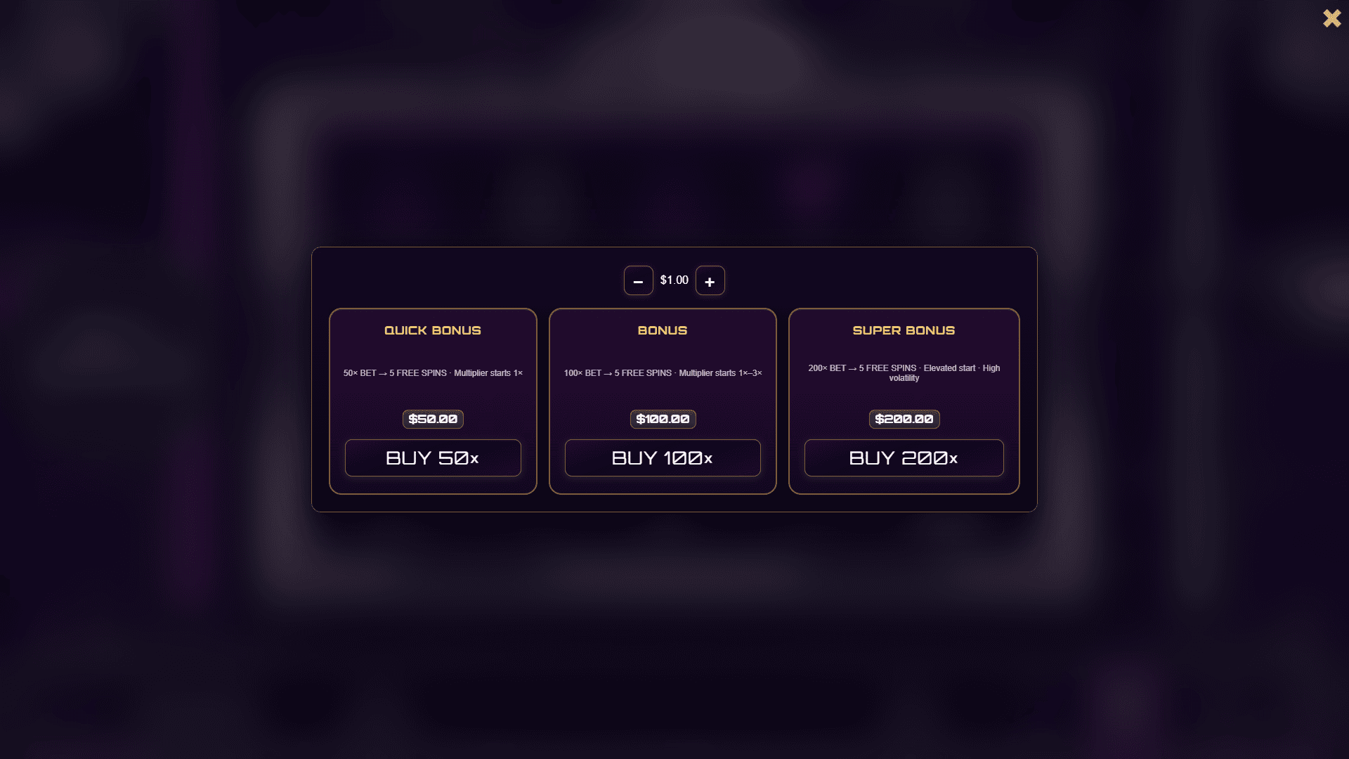 Wild Party bonus buy menu
