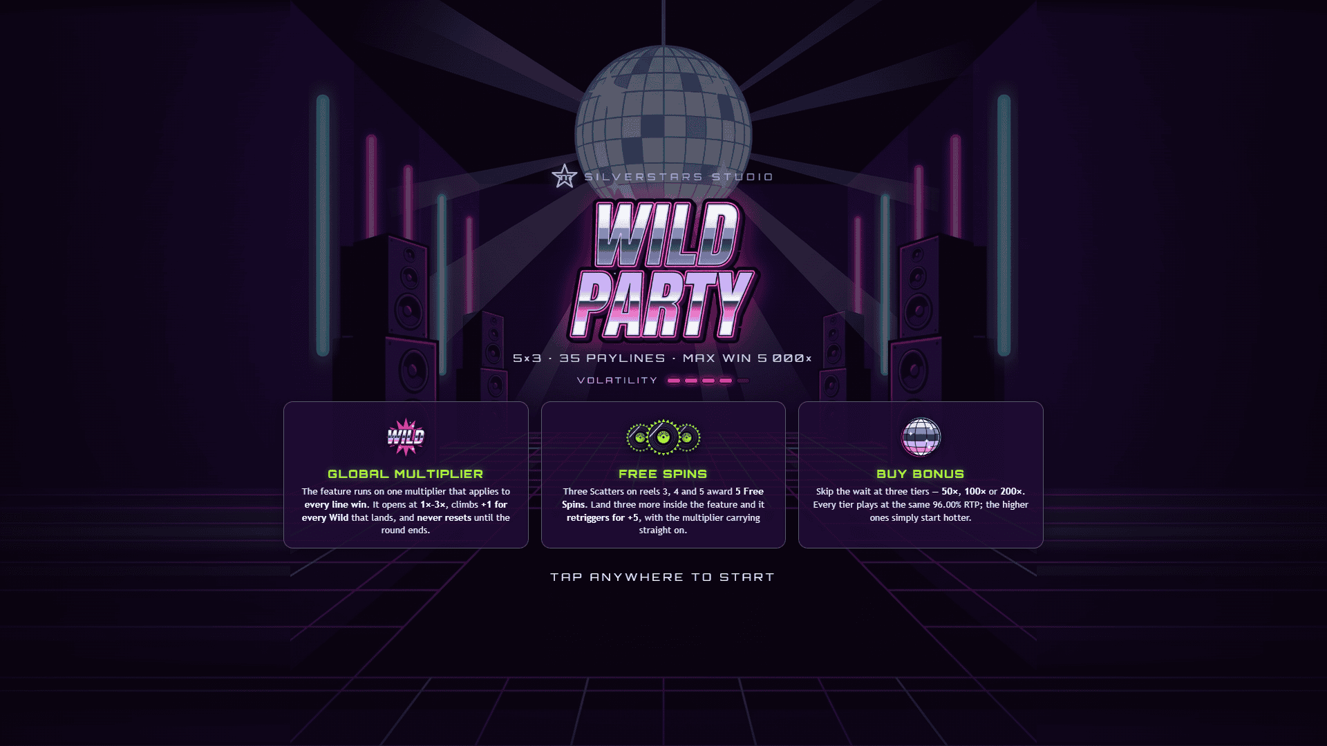 Wild Party slot intro screen