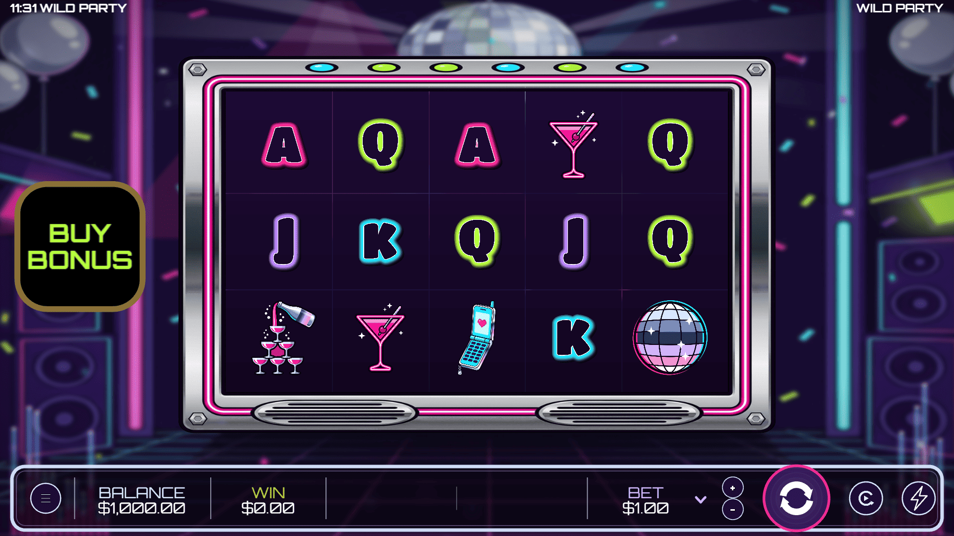 Wild Party slot gameplay reels