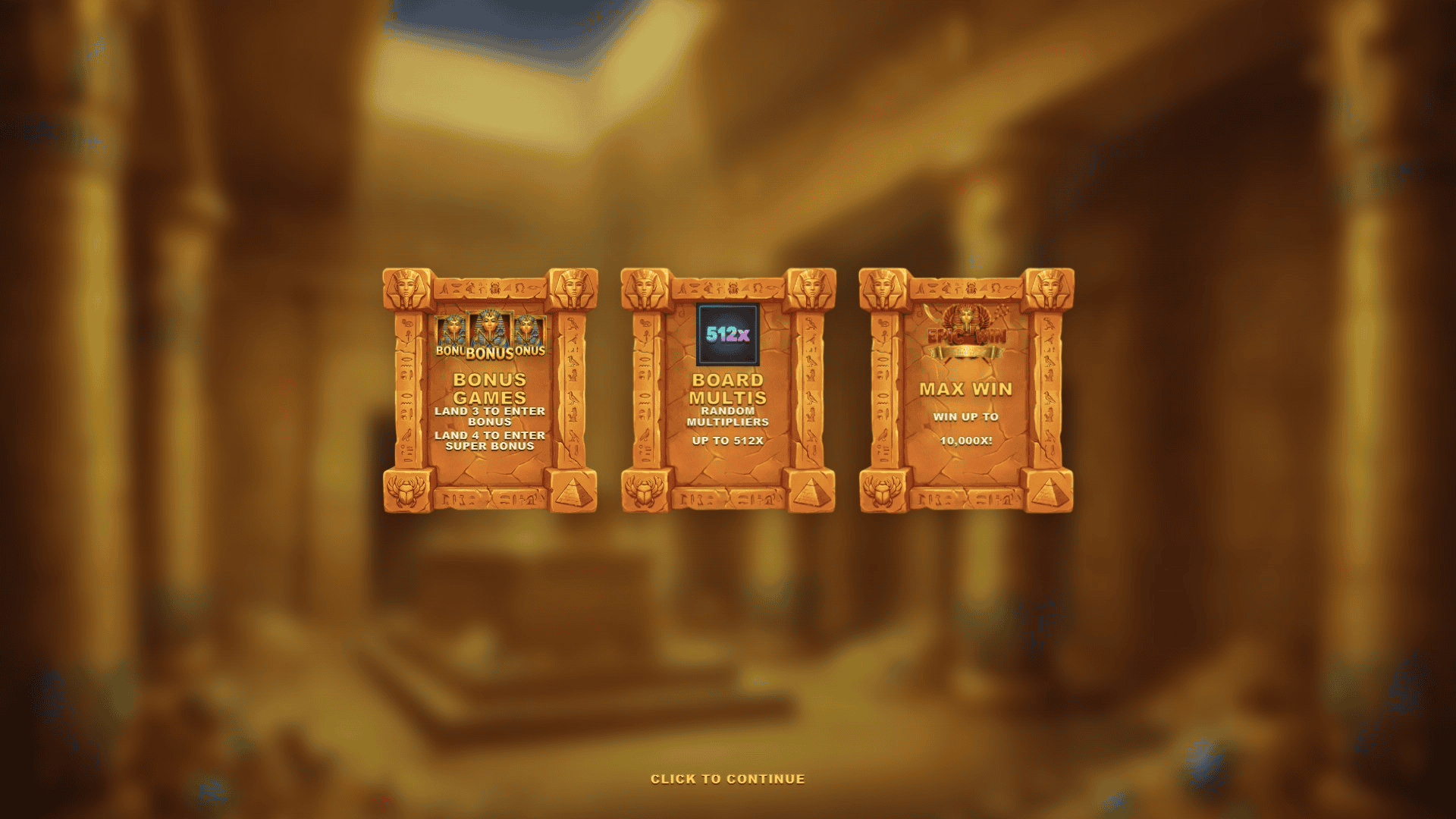 Pharaohs Clusters slot intro screen