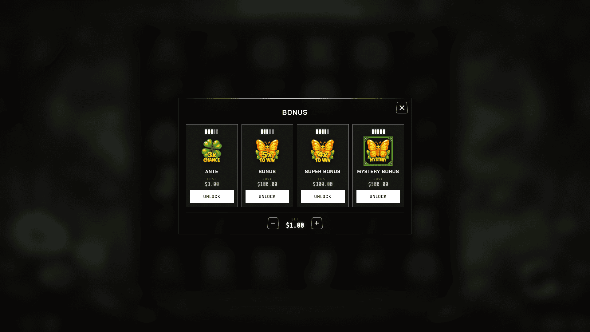 Forest Bounty bonus buy menu