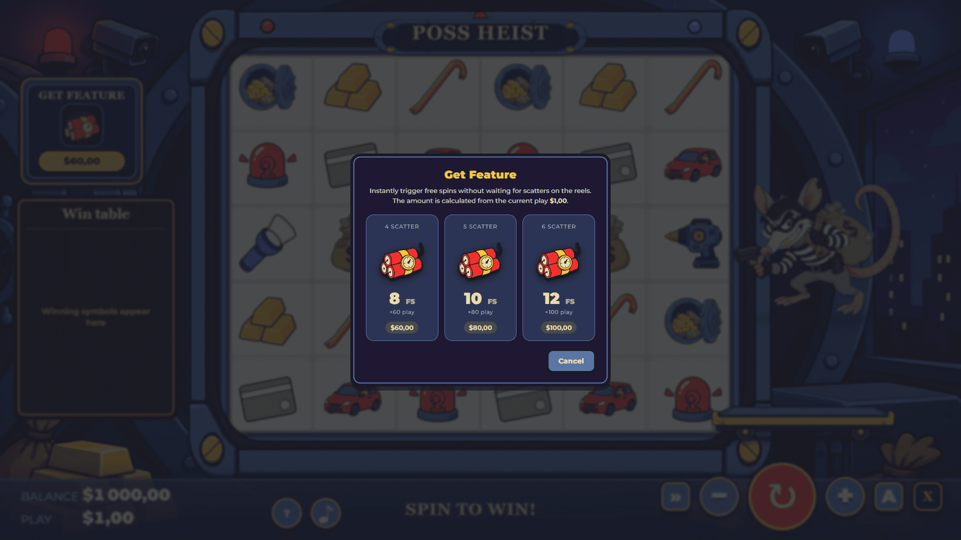 Poss Heist bonus buy menu