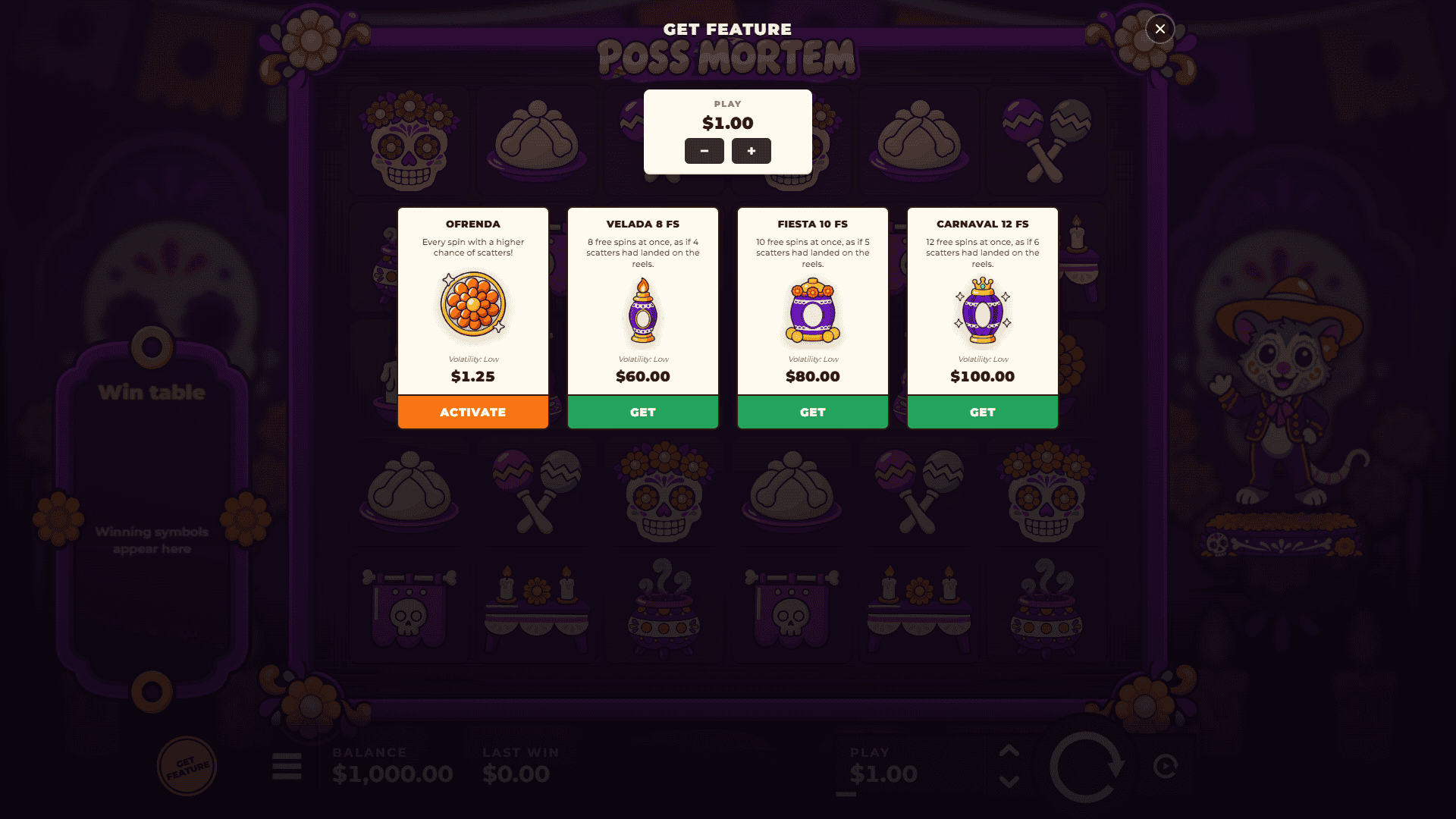 Poss Mortem bonus buy menu