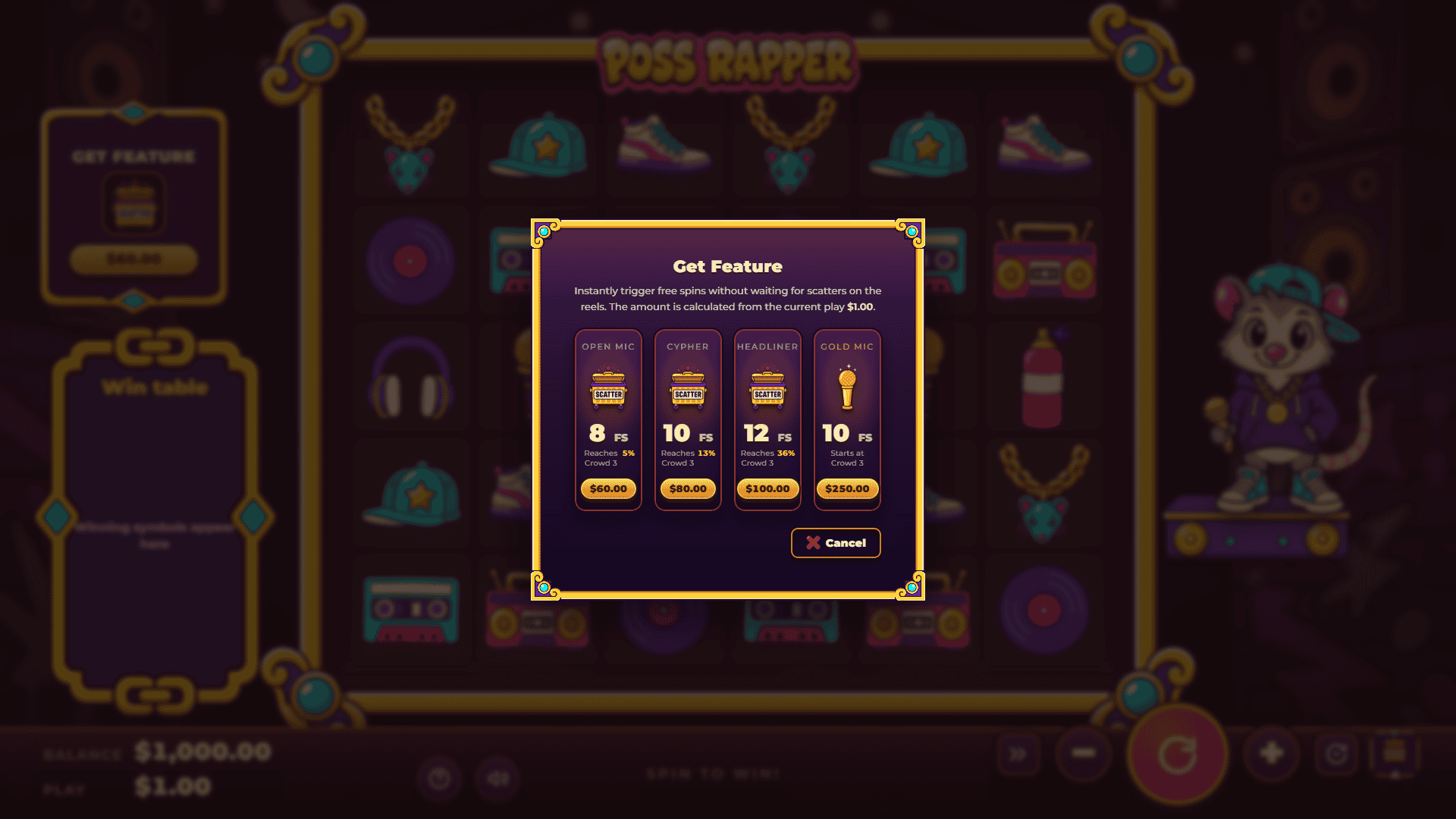 Poss Rapper bonus buy menu